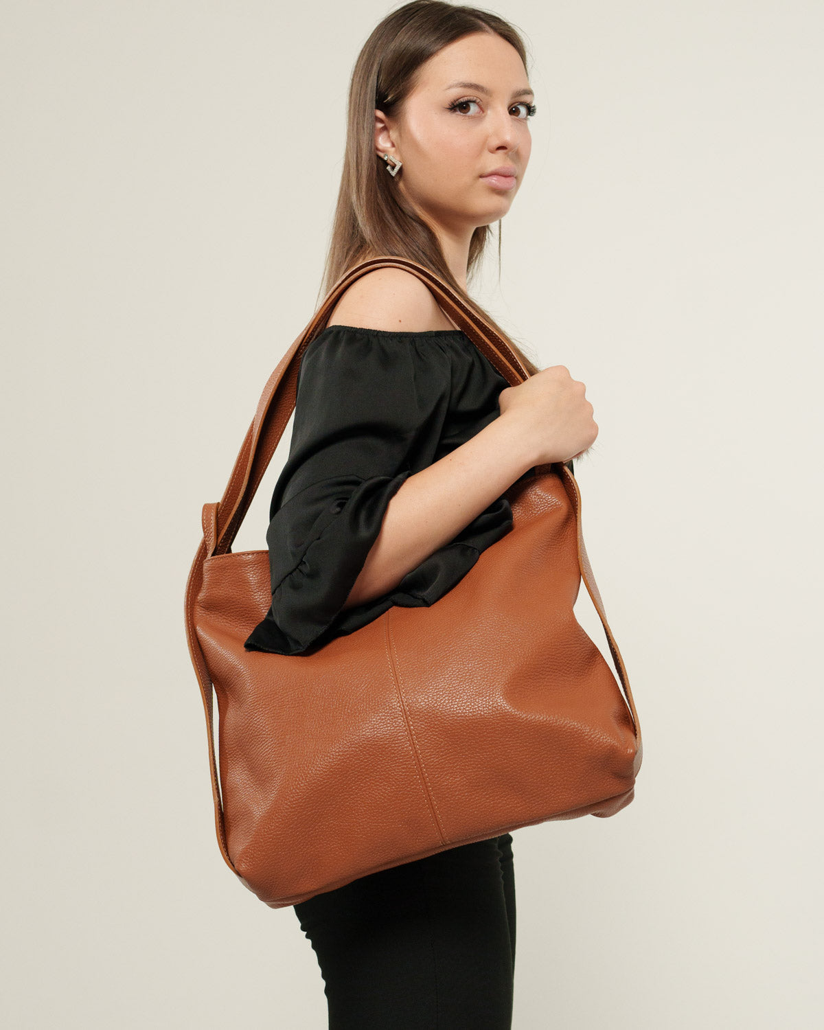 Borsa Spalla Zaino Donna Francesca Vera Pelle Cognac Versatile Pratica