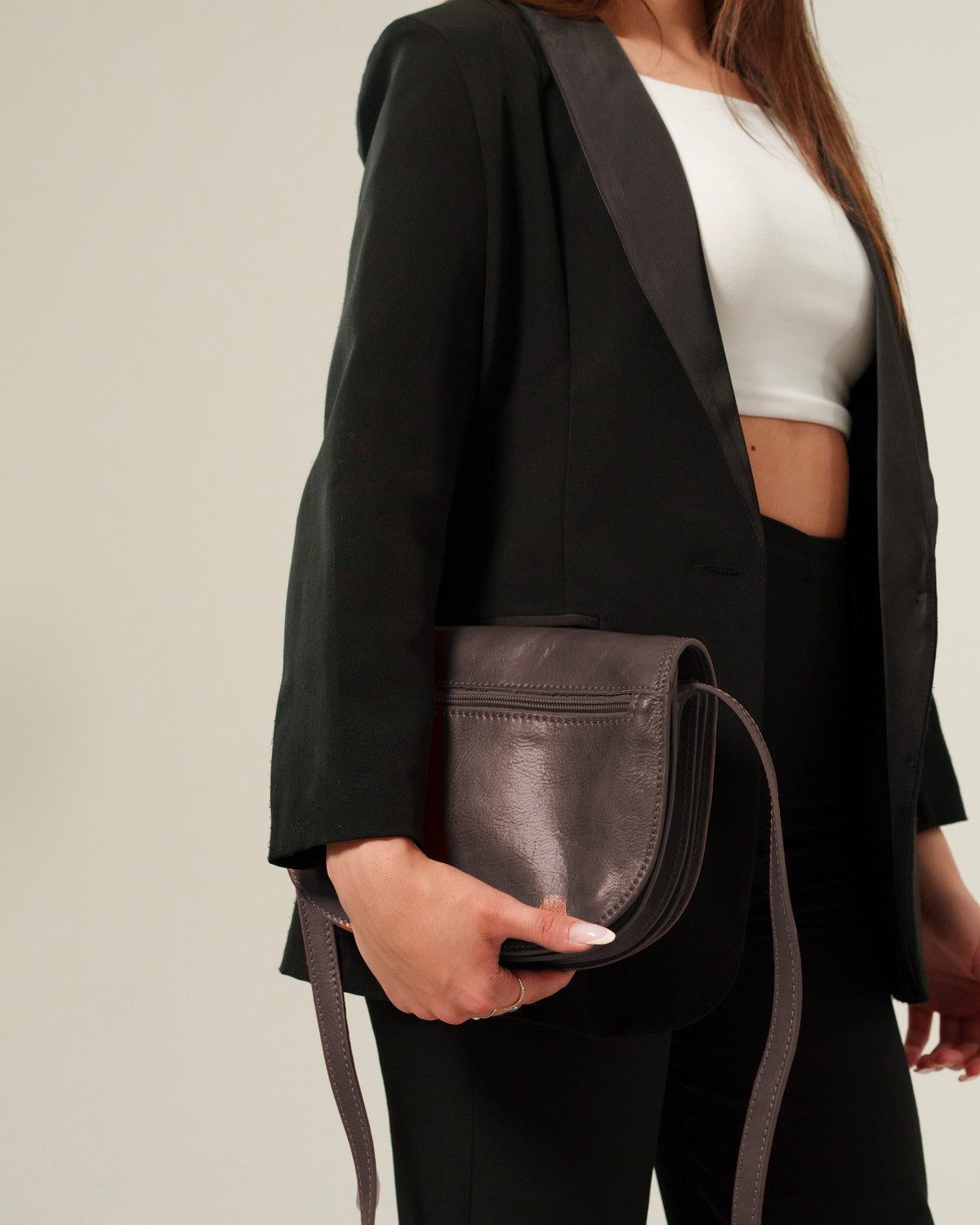 Borsa Tracolla Donna Elena Vera Pelle Vacchetta Marrone Scuro Pratica Elegante