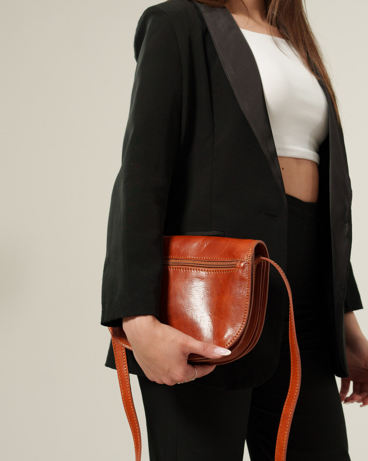 Borsa Tracolla Donna Elena Vera Pelle Vacchetta Cognac Pratica Elegante