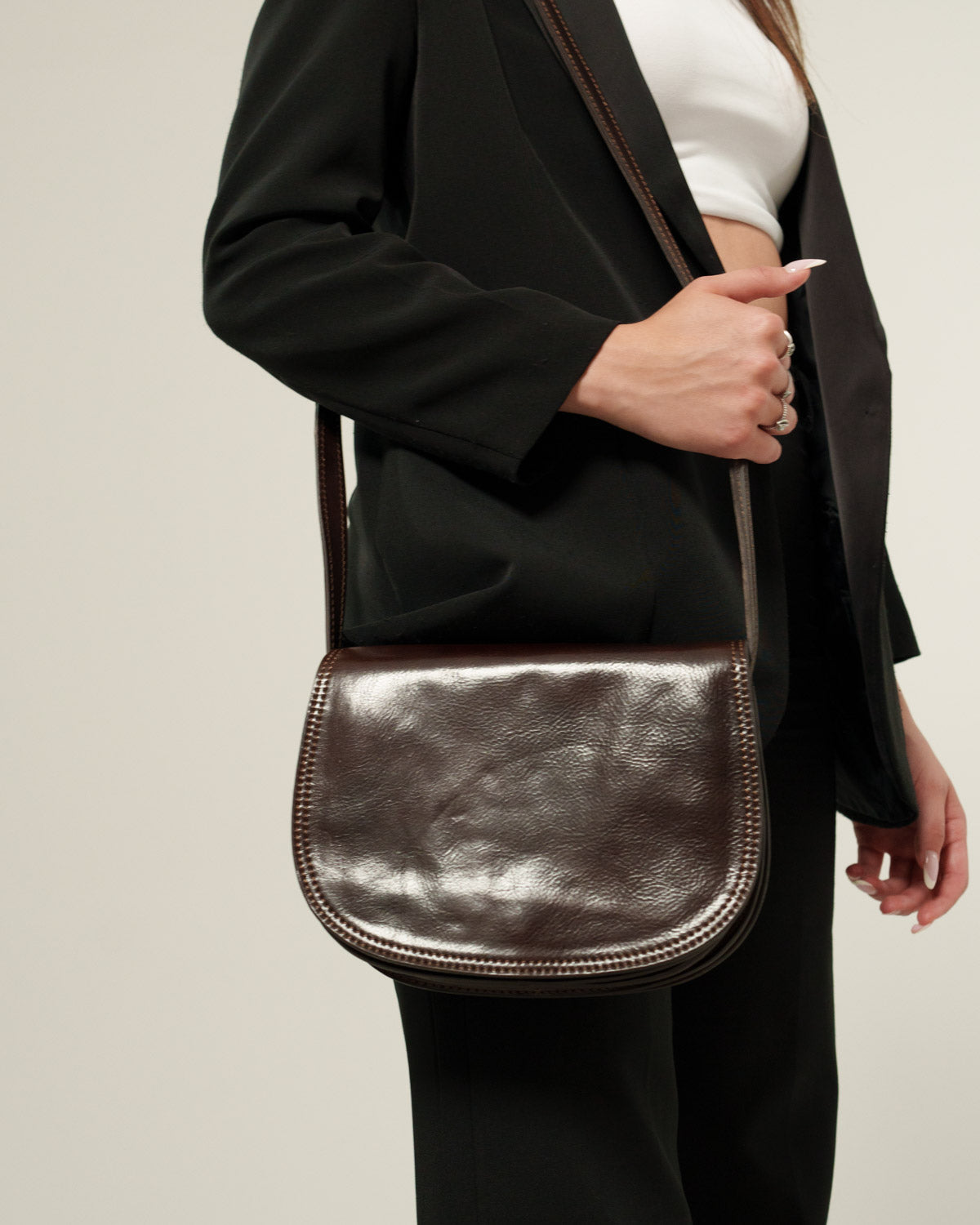 Borsa Tracolla Donna Elena Vera Pelle Vacchetta Testa di moro Pratica Elegante