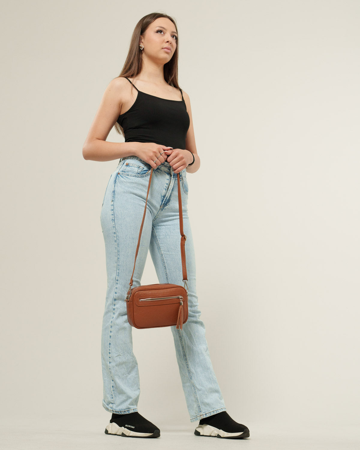 Borsa Tracolla Donna Alessia Vera Pelle Cognac Compatta