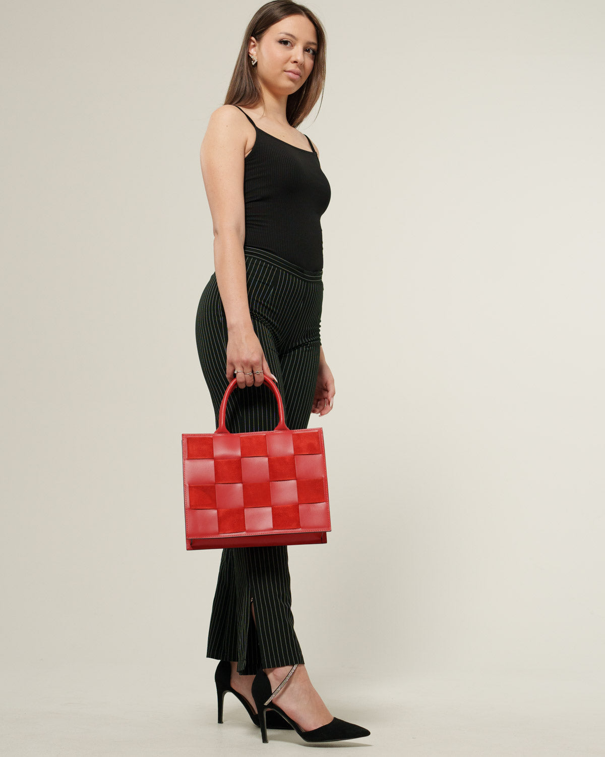 Borsa spalla o a mano donna Ada in vera pelle Rosso con zip