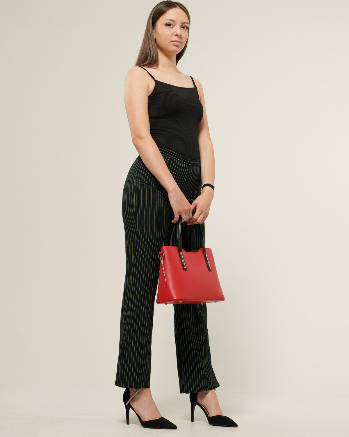 Borsa spalla o a mano donna Adele in vera pelle Rosso manici Nero con zip