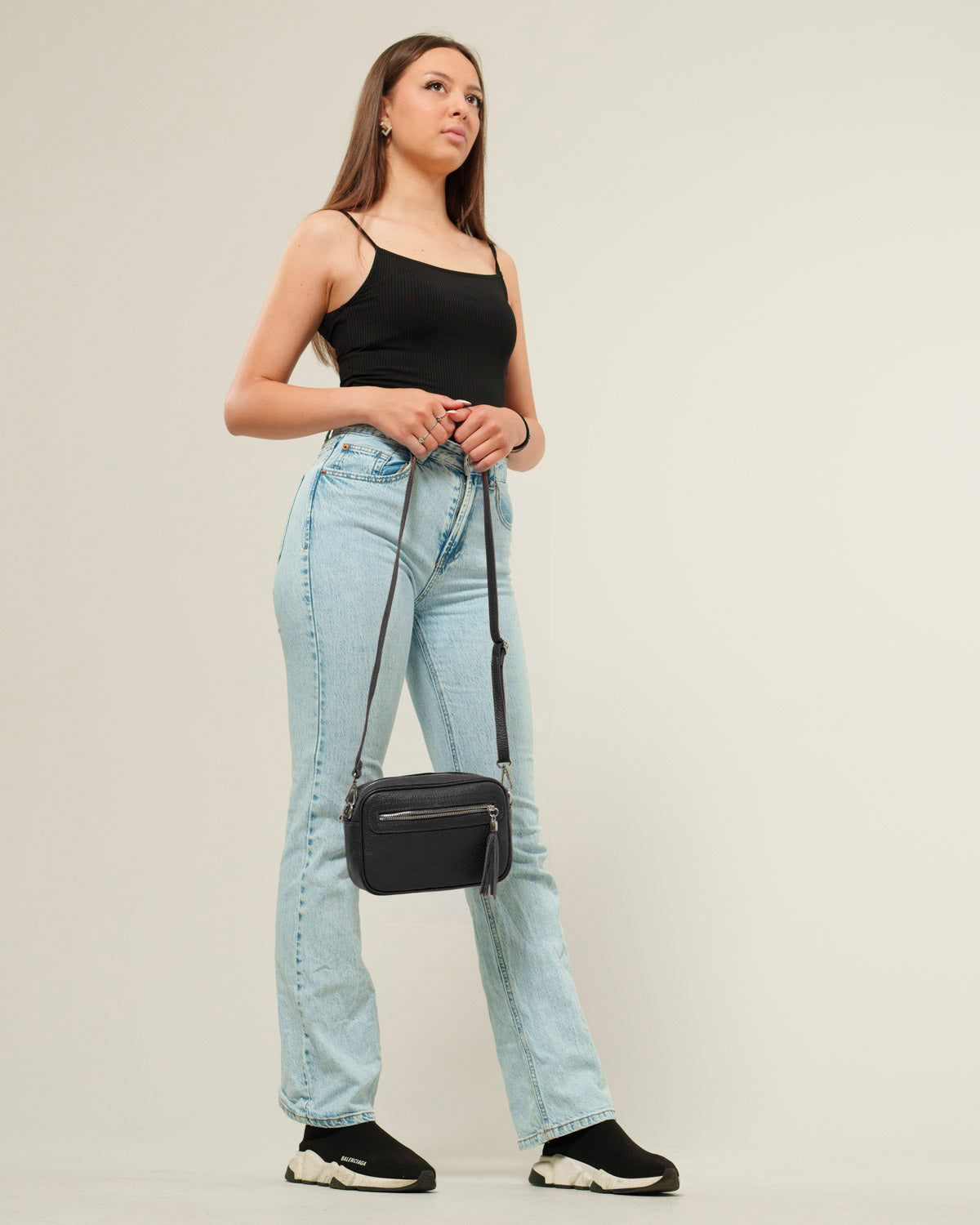 Borsa Tracolla Donna Alessia Vera Pelle Nero Compatta
