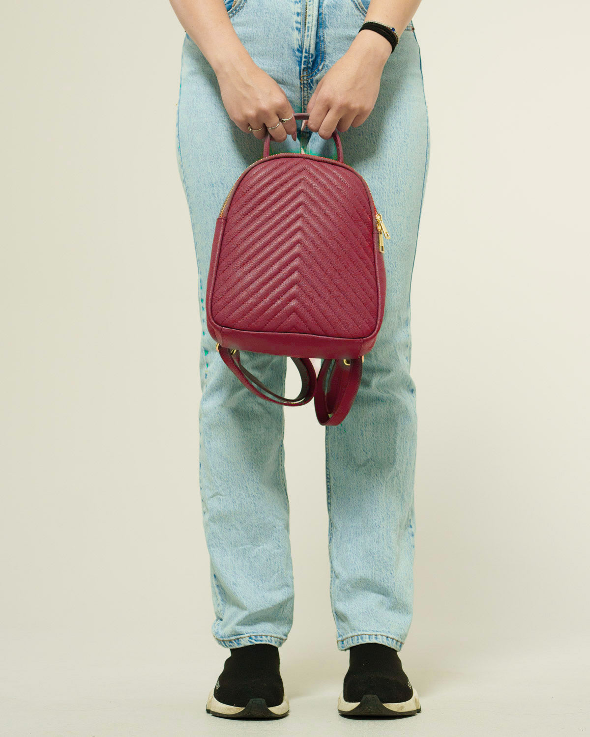 Cinzia Women's Backpack Genuine Leather Red Elegant Practical