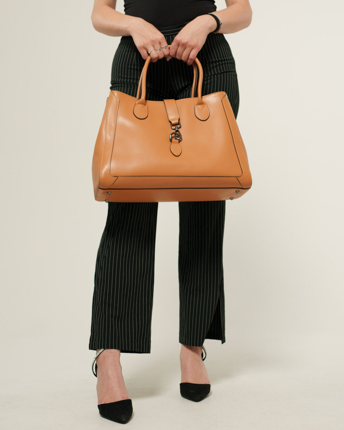 Borsa a mano Donna Coralba in vera pelle Cognac con zip