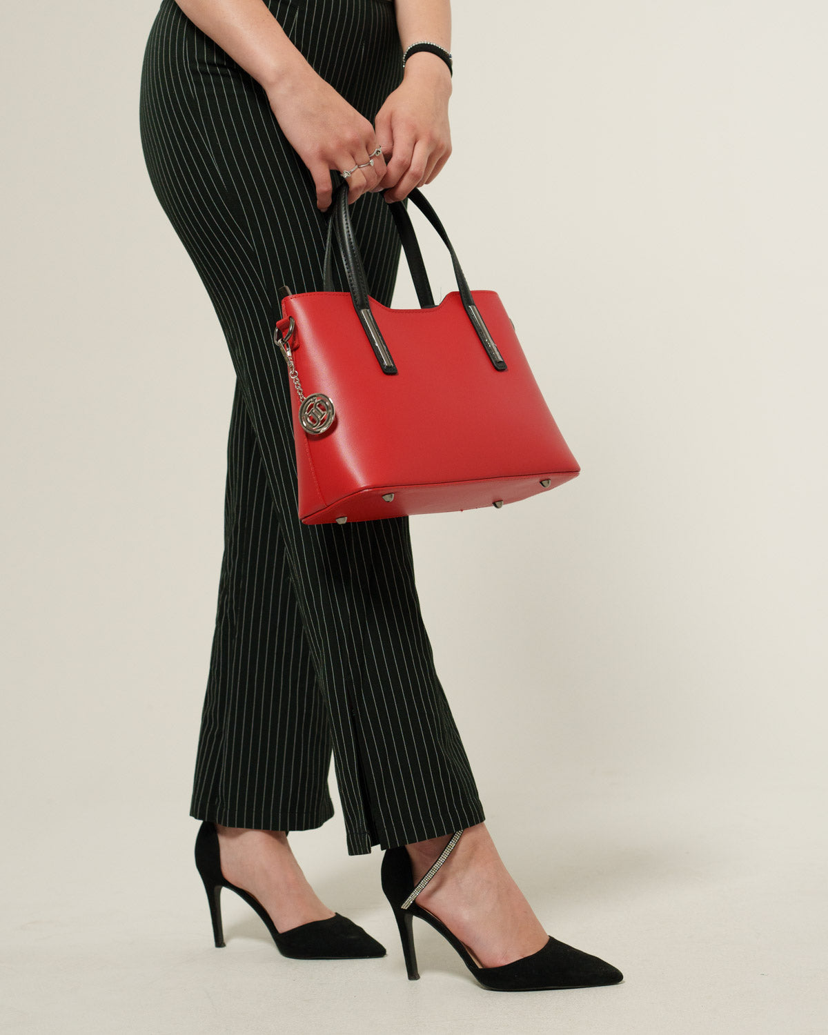 Borsa spalla o a mano donna Adele in vera pelle Rosso manici Nero con zip