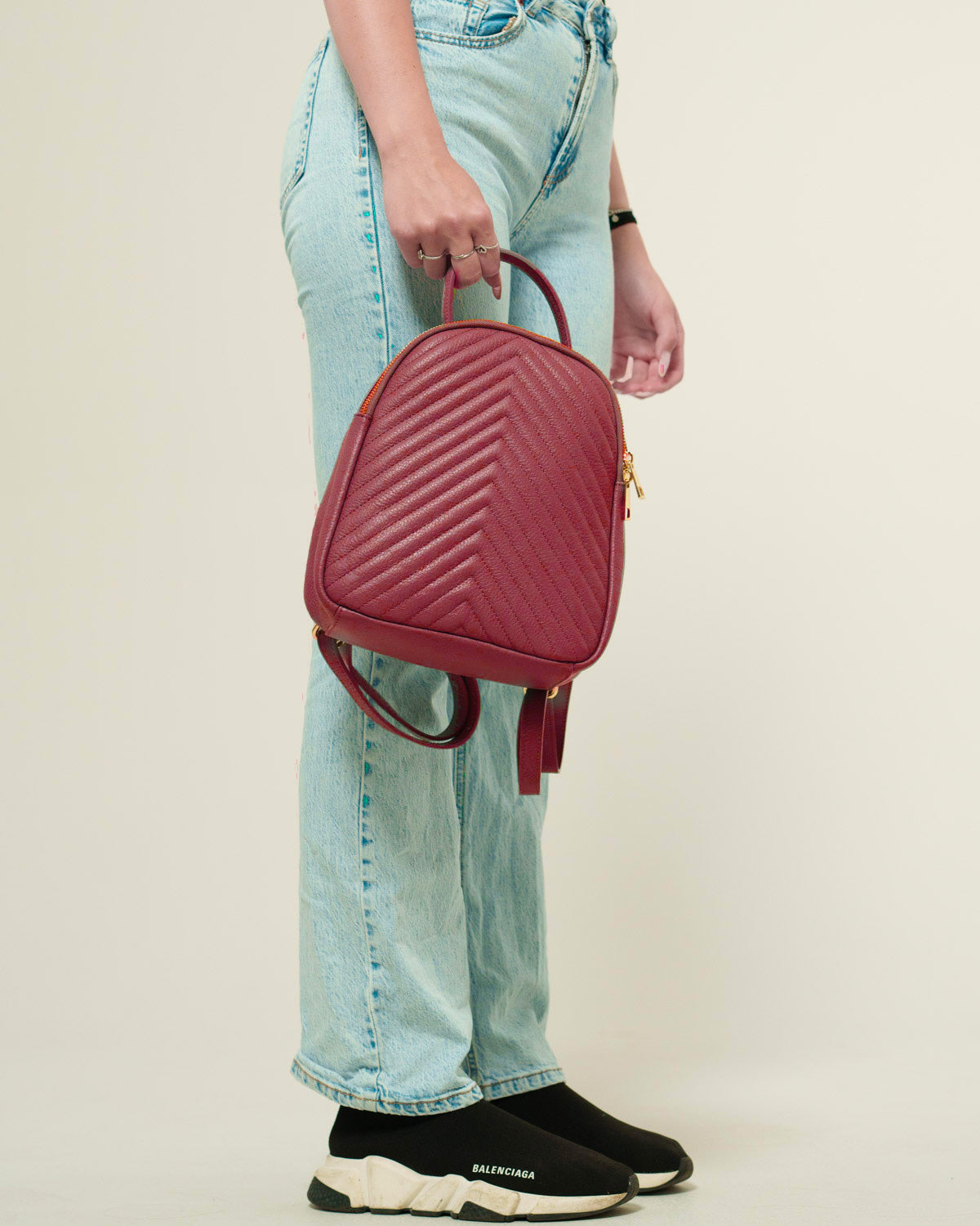 Cinzia Women's Backpack Genuine Leather Red Elegant Practical