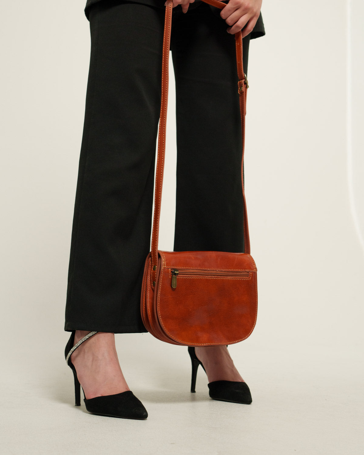 Borsa Tracolla Donna Elena Vera Pelle Vacchetta Cognac Pratica Elegante