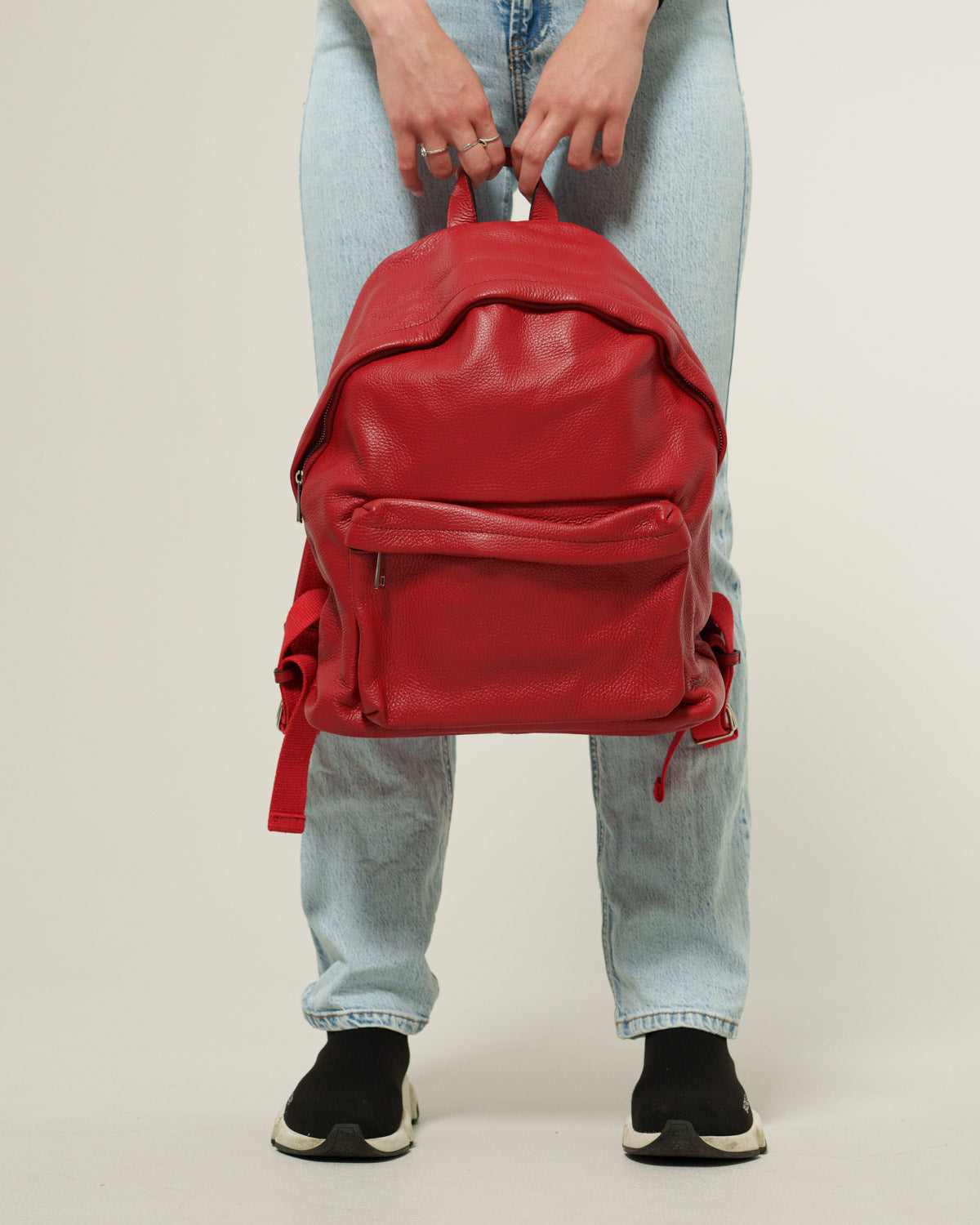 Zaino donna Federica in vera pelle Rosso porta pc tasche con zip