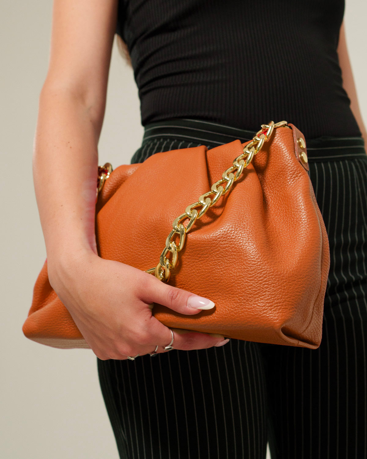 Borsa Spalla Tracolla a Mano Donna Lauretana Vera Pelle Cognac chiaro Elegante Morbida