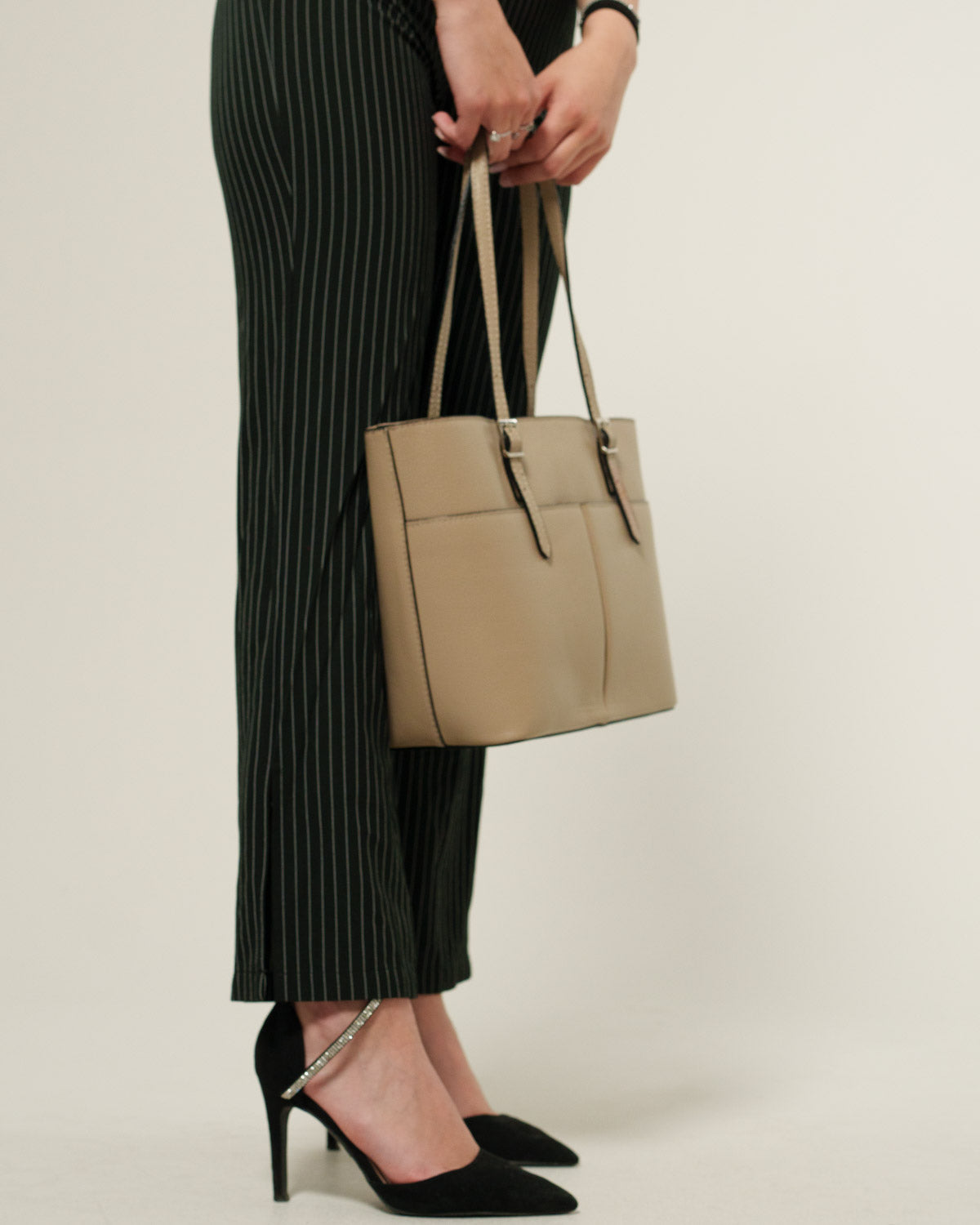 Borsa Mano Spalla Donna Monica Vera Pelle Taupe Elegante