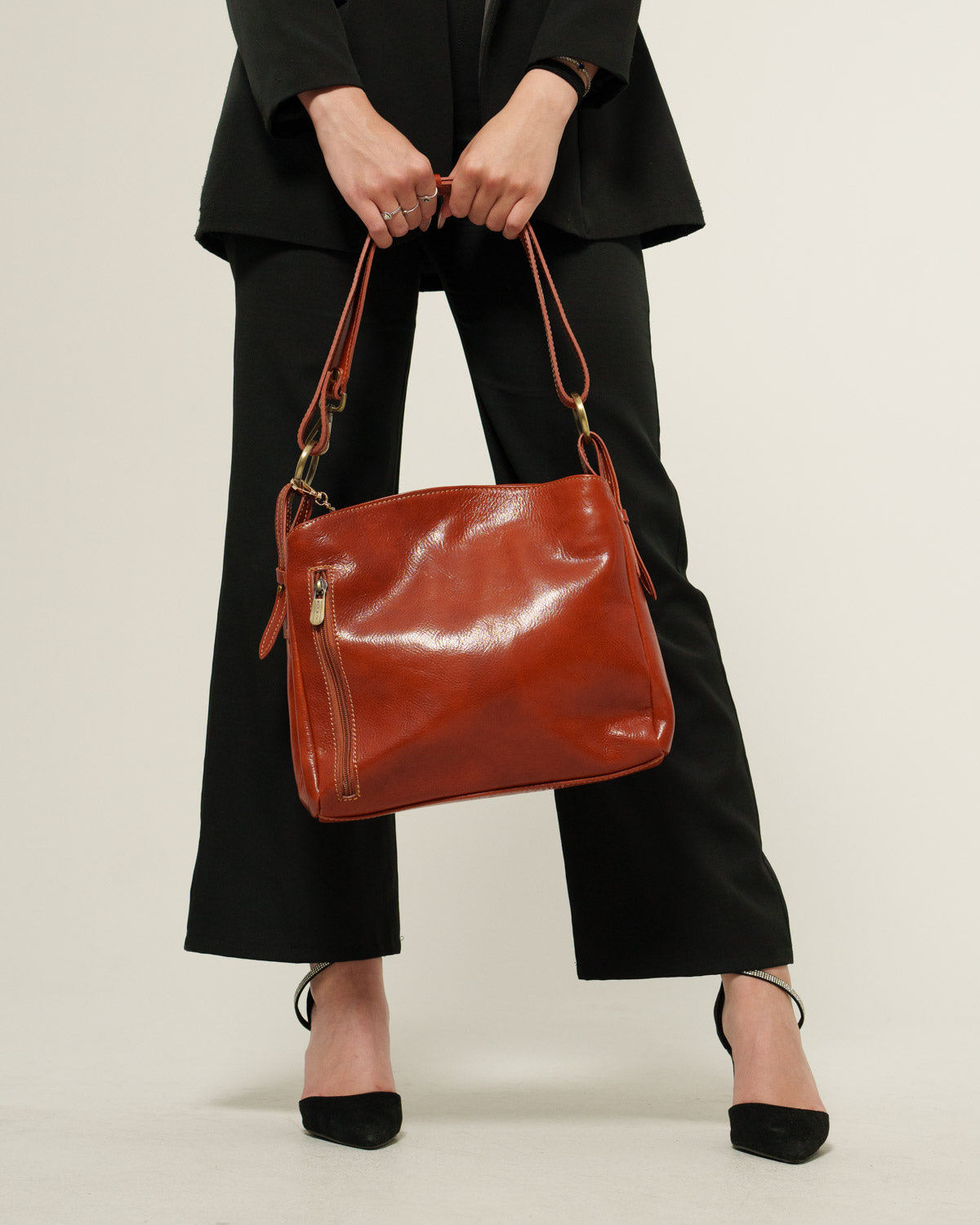 Borsa Spalla Donna Paola Vera Pelle Cognac Elegante
