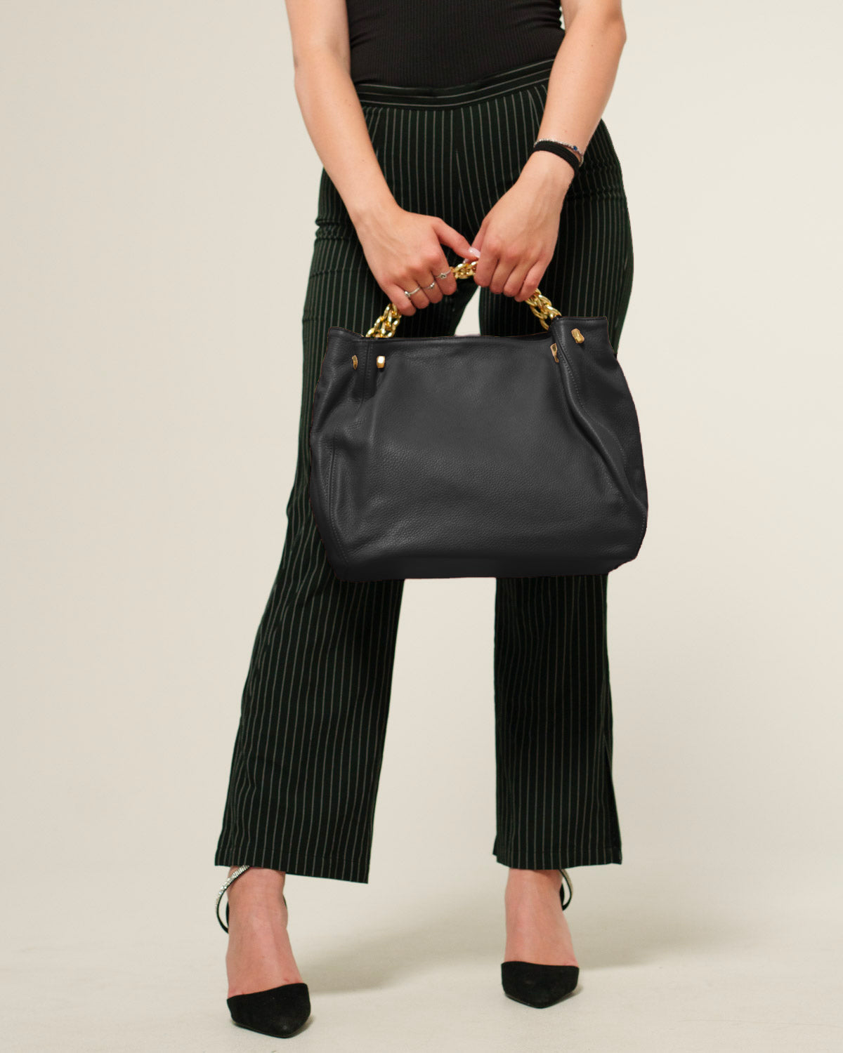 Borsa a mano Donna Valentina in vera pelle Nero con zip