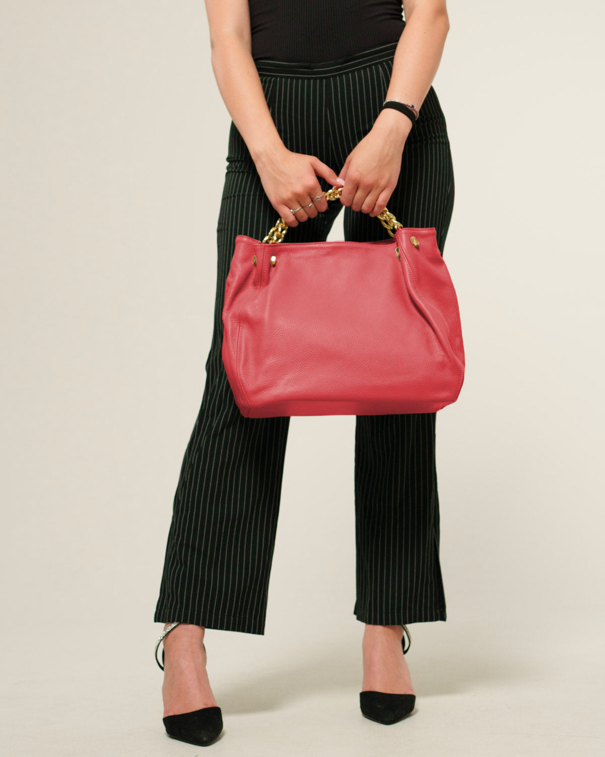 Borsa a mano Donna Valentina in vera pelle Rosso con zip