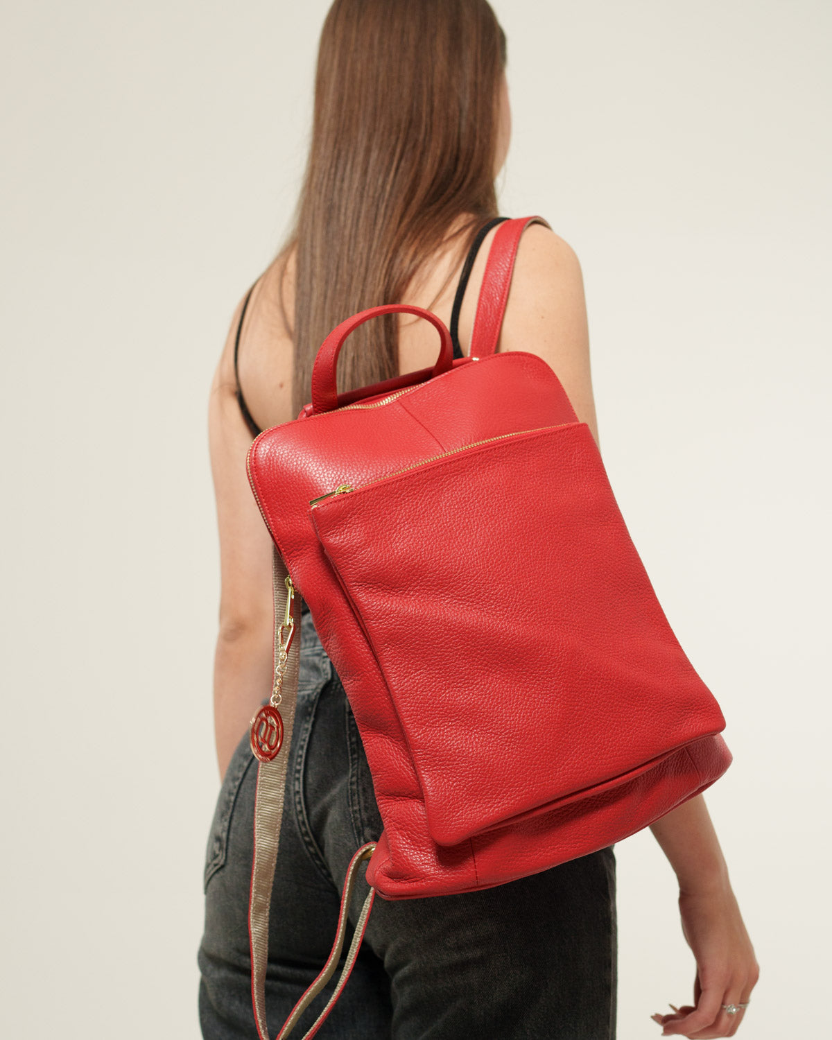 Rosalba Women's Backpack Genuine Leather Red Spacious Compact Made in Italy