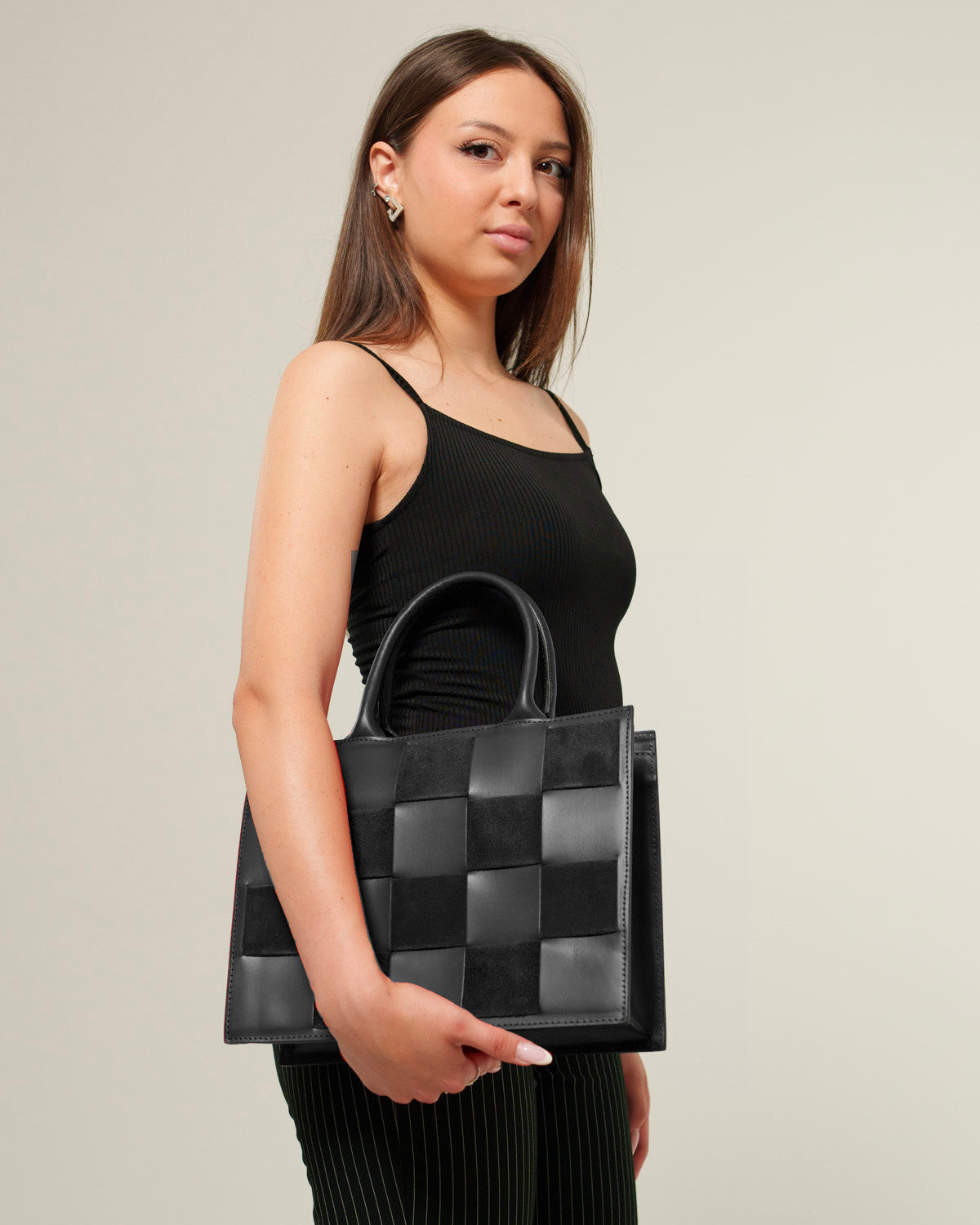 Borsa spalla o a mano donna Ada in vera pelle Nero con zip