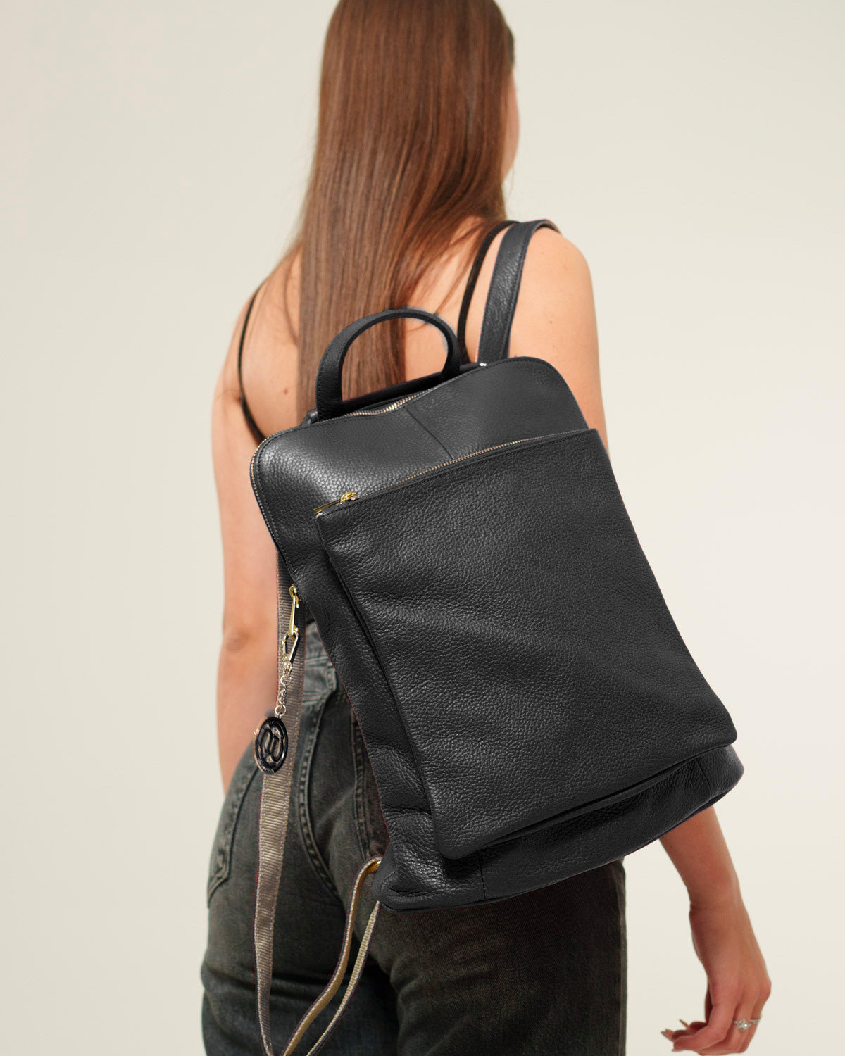 Rosalba Women's Backpack Genuine Leather Black Spacious Compact Made in Italy
