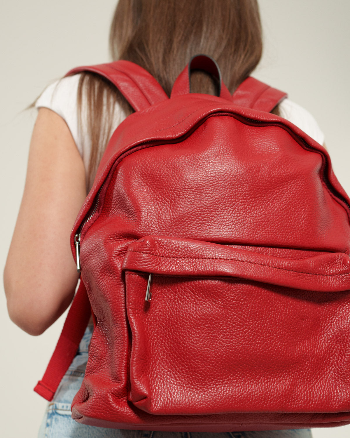 Zaino donna Federica in vera pelle Rosso porta pc tasche con zip