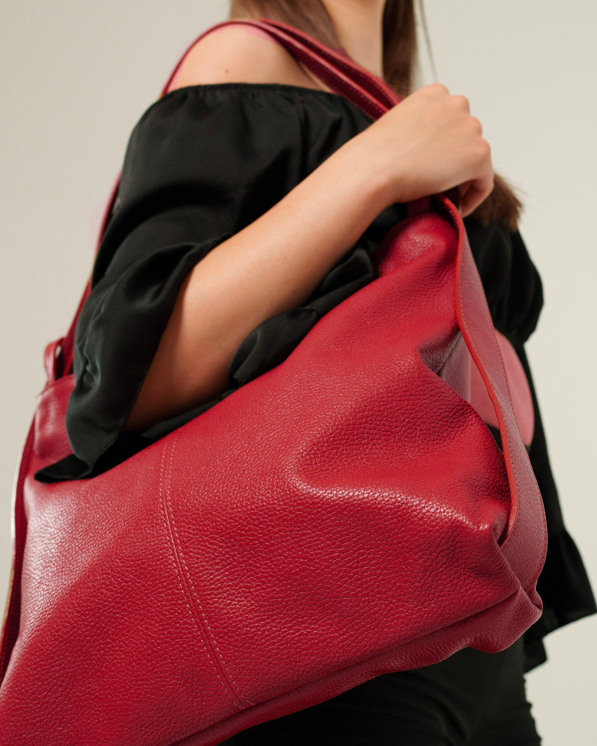 Borsa Spalla Zaino Donna Francesca Vera Pelle Rosso Versatile Pratica