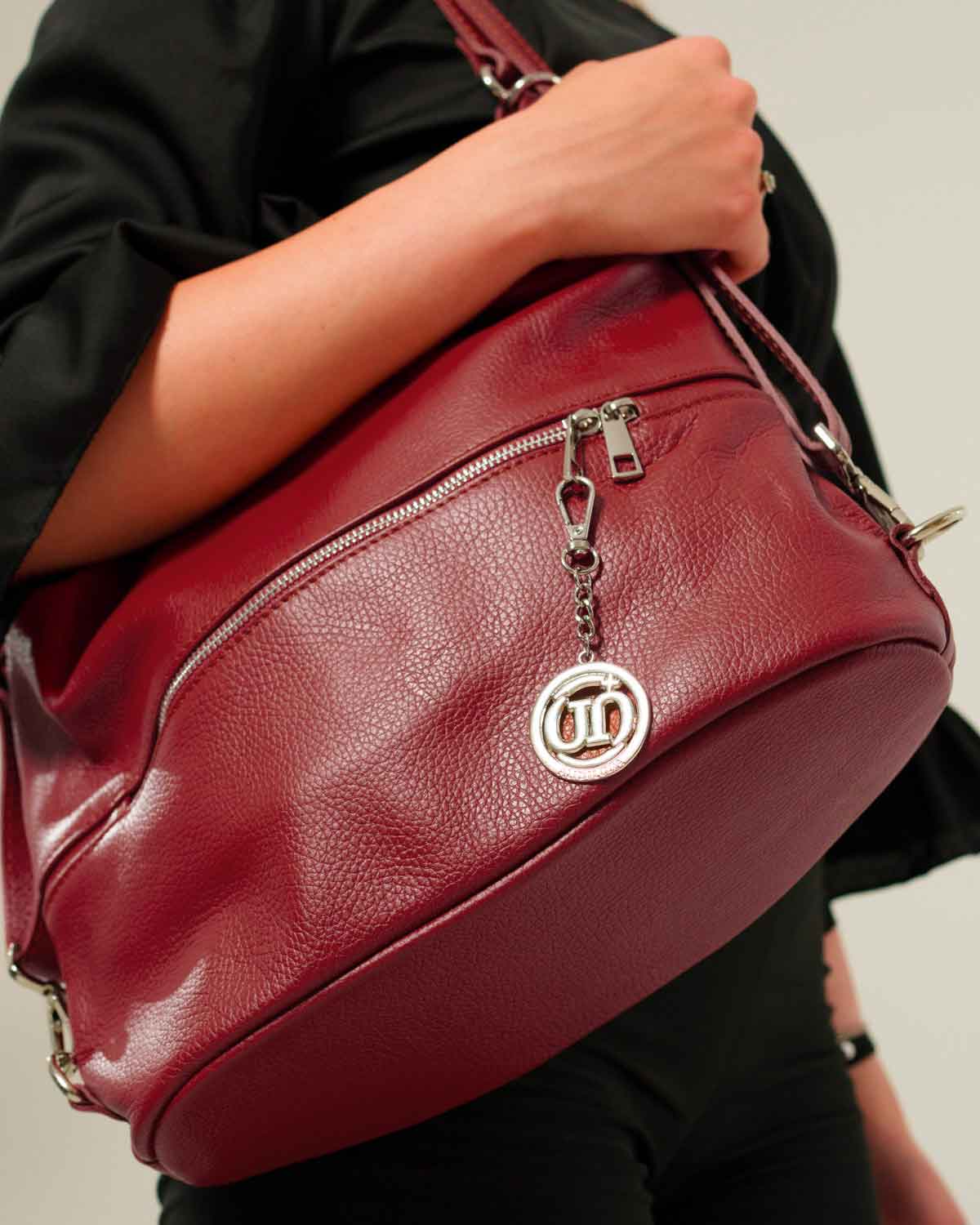 Borsa Spalla Zaino Donna Monia Vera Pelle Rosso Borgogna Elegante Funzionale