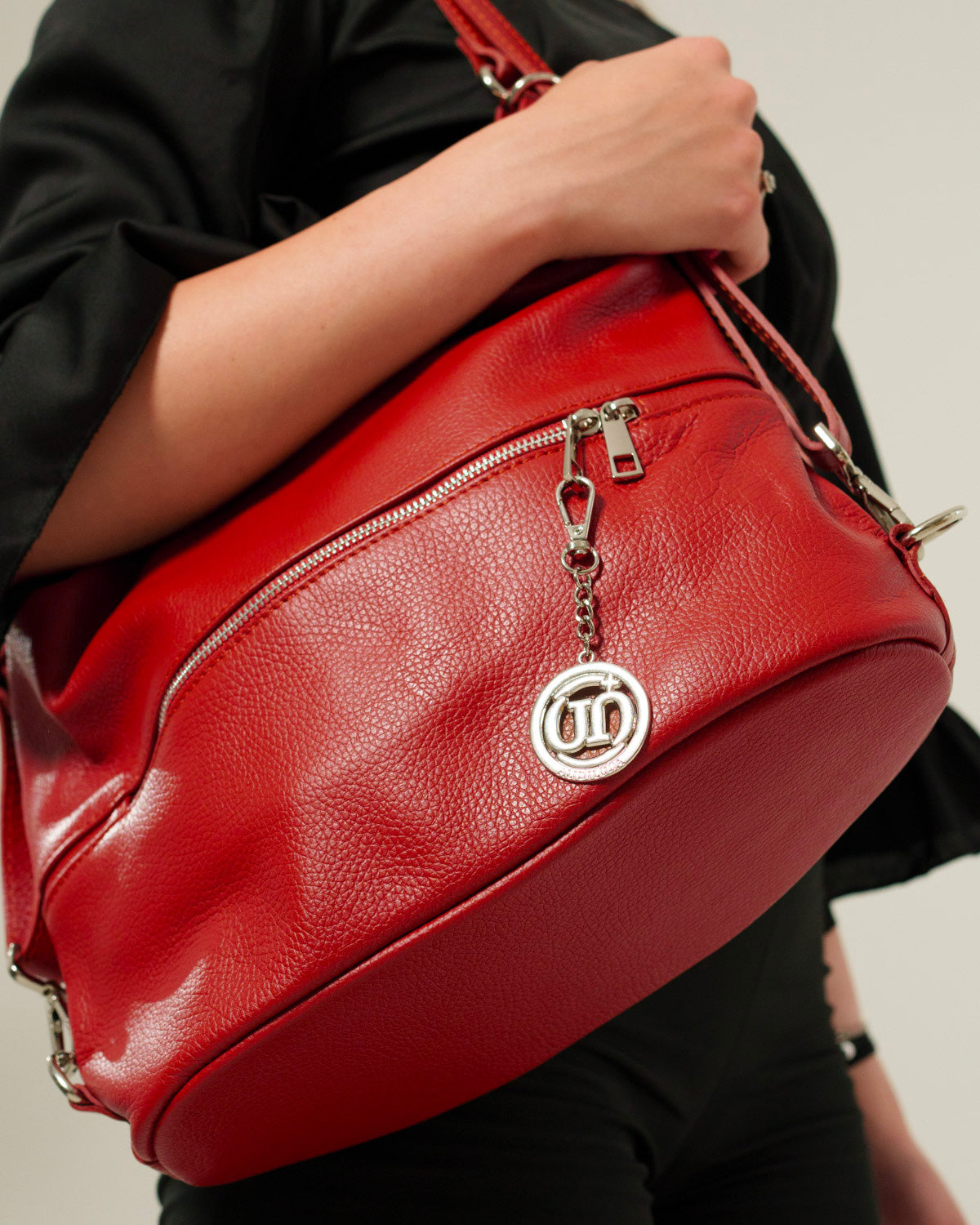 Monia Women's Genuine Leather Red Elegant Functional Shoulder Bag Backpack Made in Italy