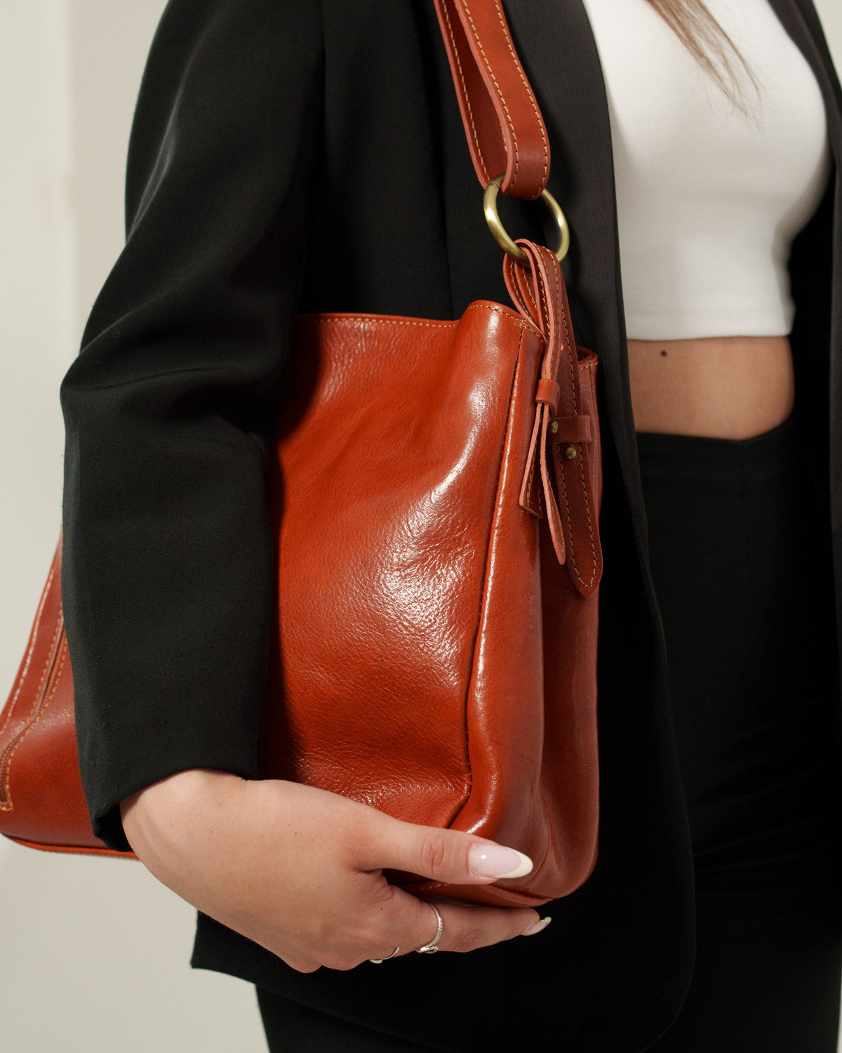 Borsa Spalla Donna Paola Vera Pelle Cognac Elegante