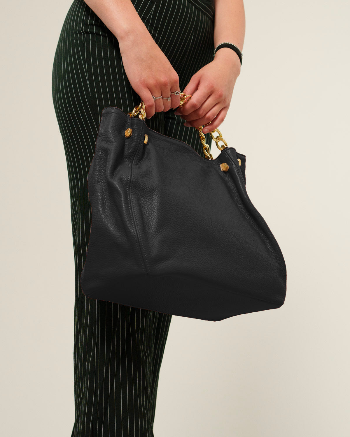 Borsa a mano Donna Valentina in vera pelle Nero con zip