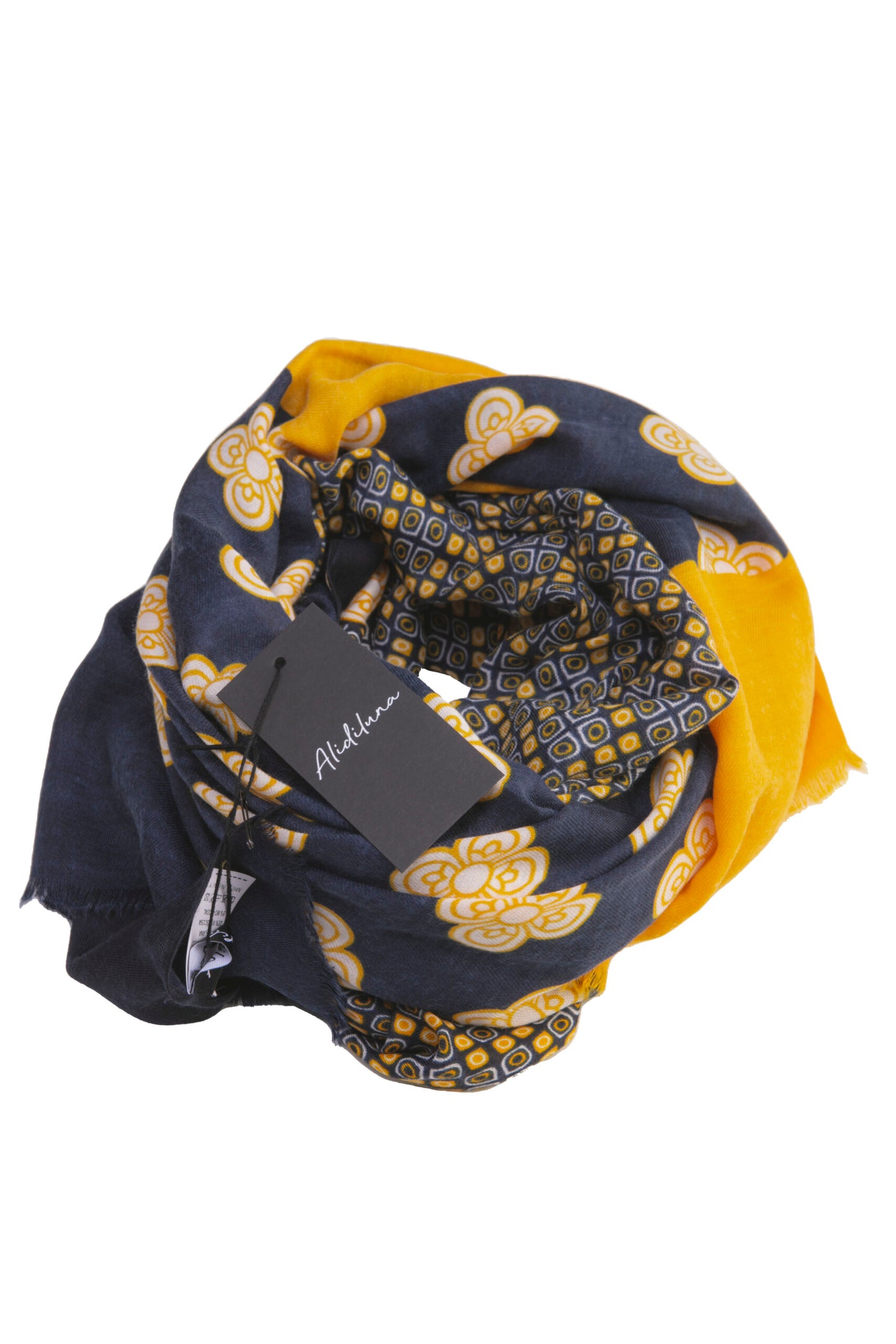 Sciarpa, foulard, Pashmina Uomo/Donna in Lana e Acrilico Blu scuro con Motivo Floreale