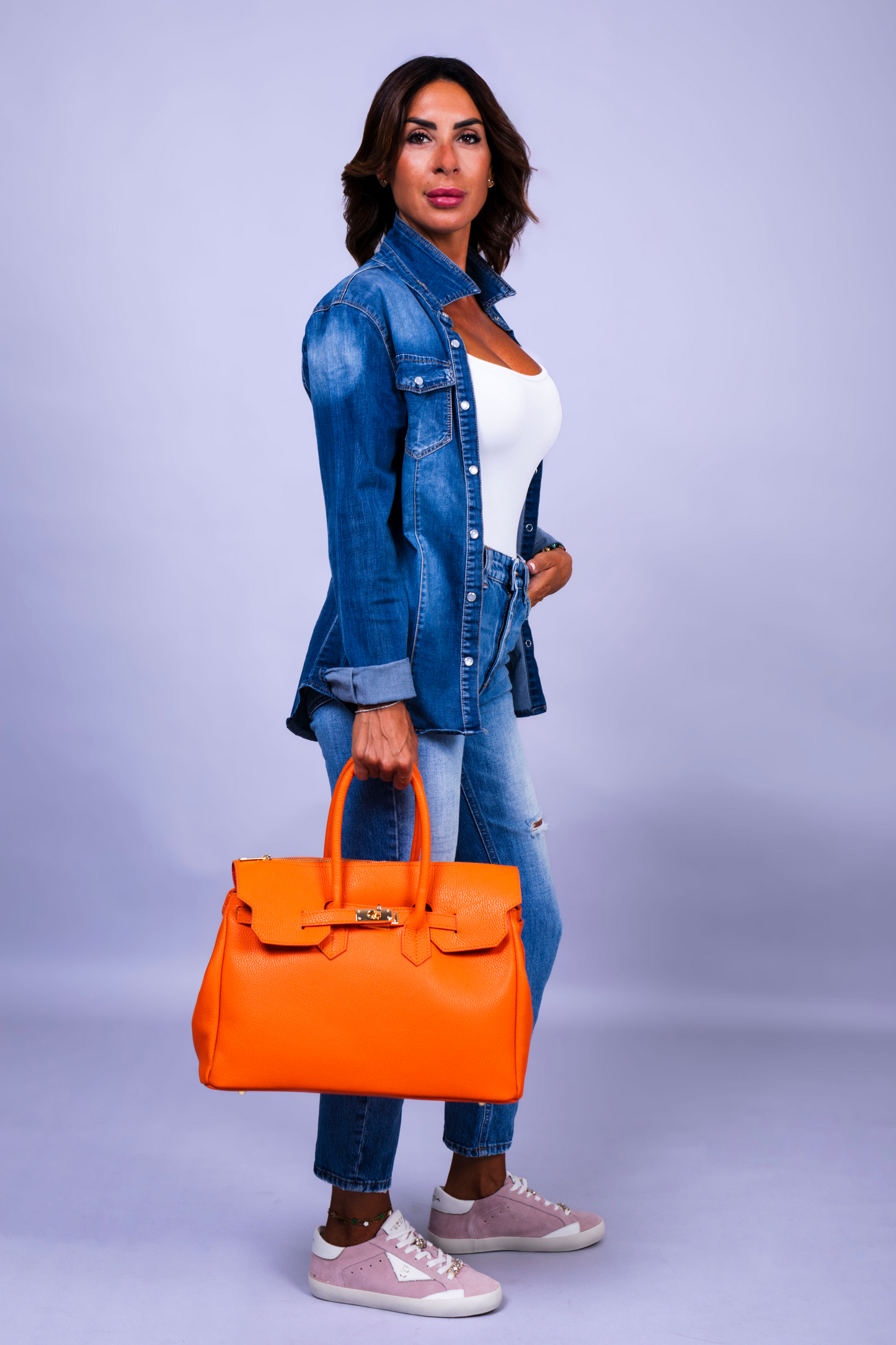 Borsa Donna LUNA in Vera Pelle Arancione Made in Italy – Eleganza Artigianale