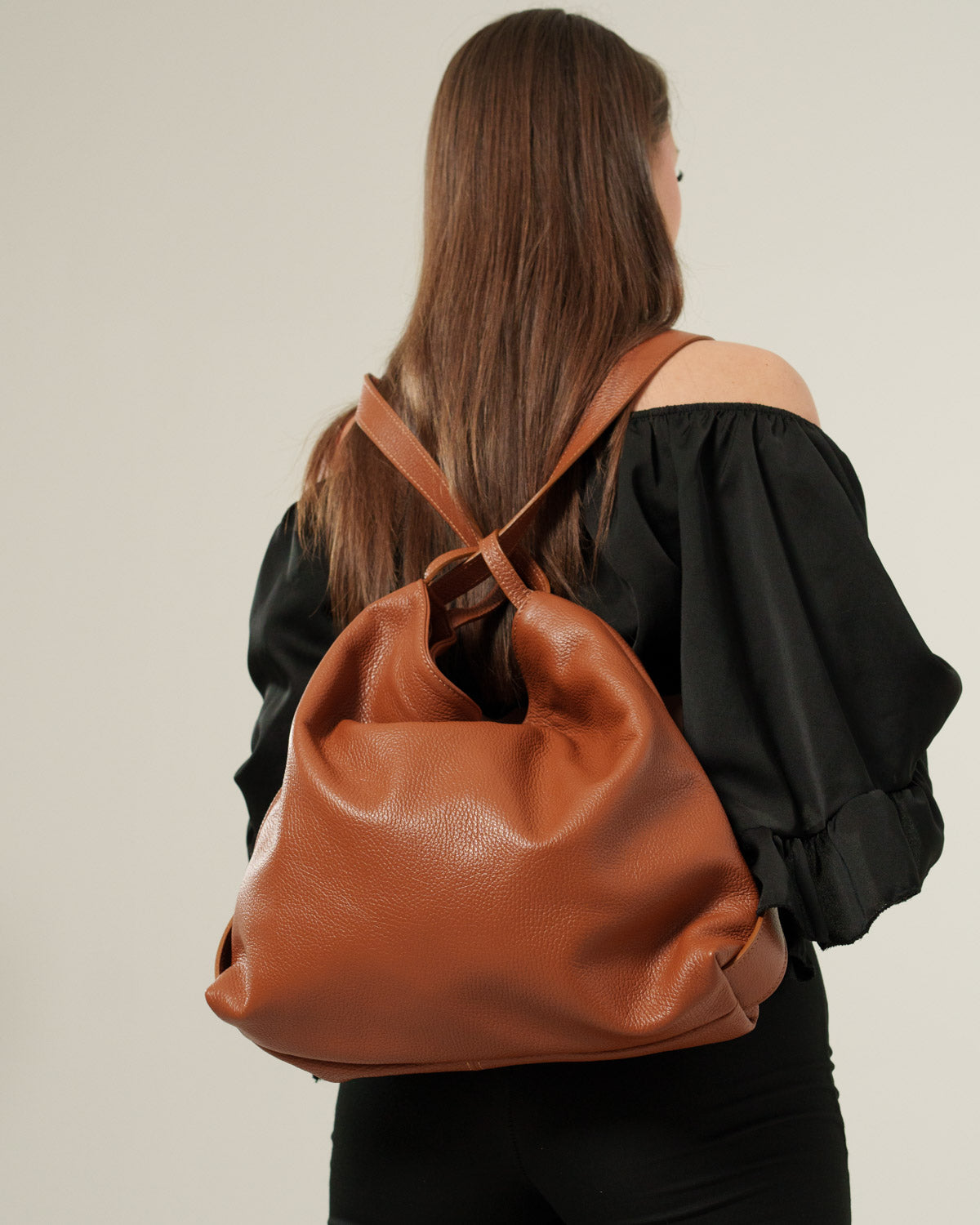 Borsa Spalla Zaino Donna Francesca Vera Pelle Cognac Versatile Pratica