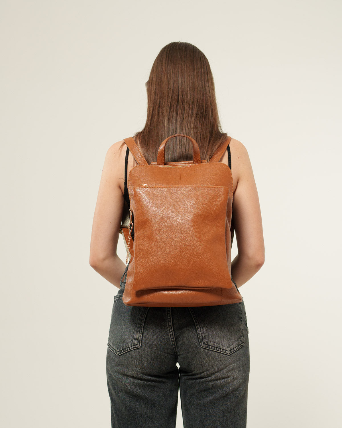 Rosalba Women's Backpack Genuine Cognac Leather Spacious Compact Made in Italy