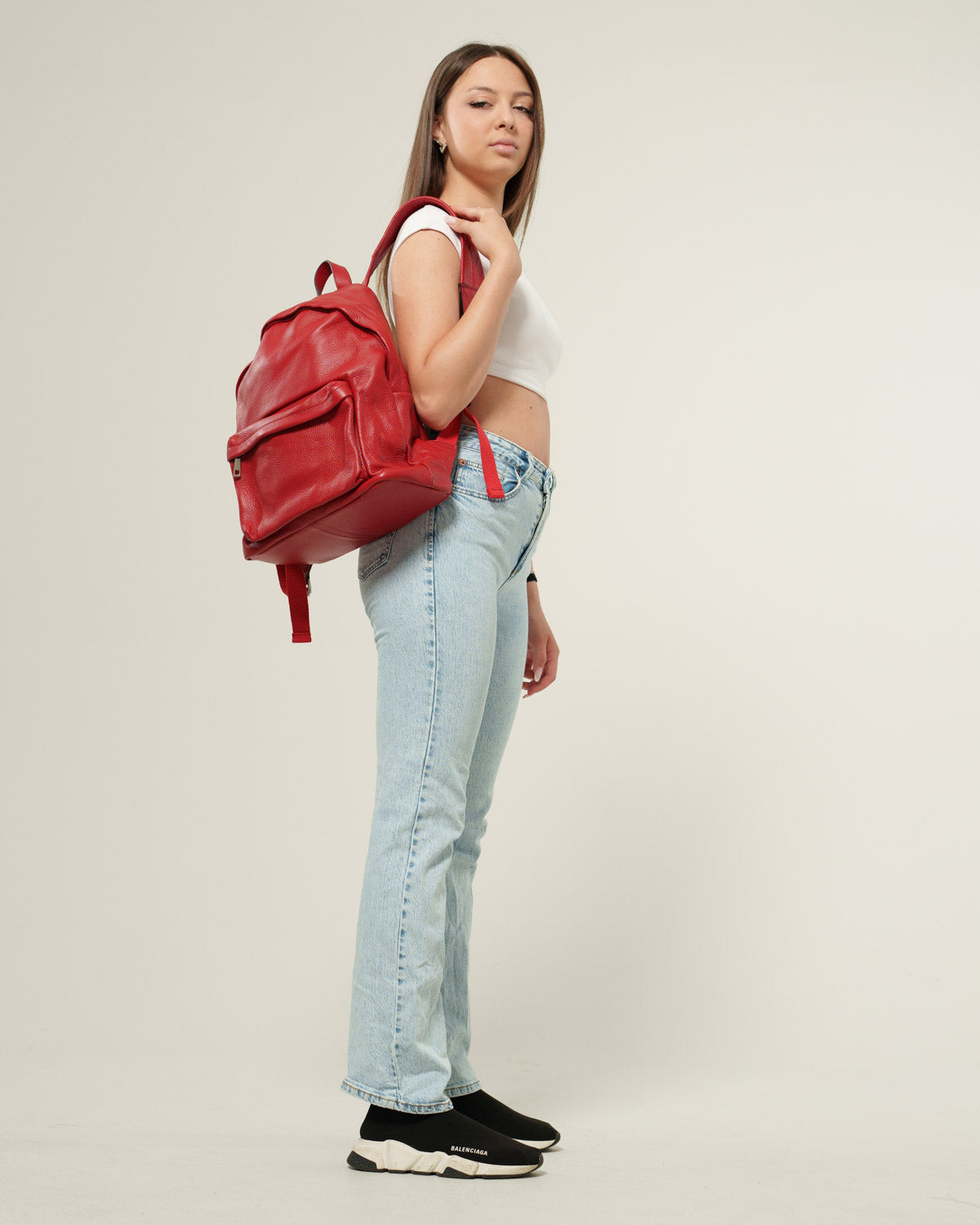 Zaino donna Federica in vera pelle Rosso porta pc tasche con zip