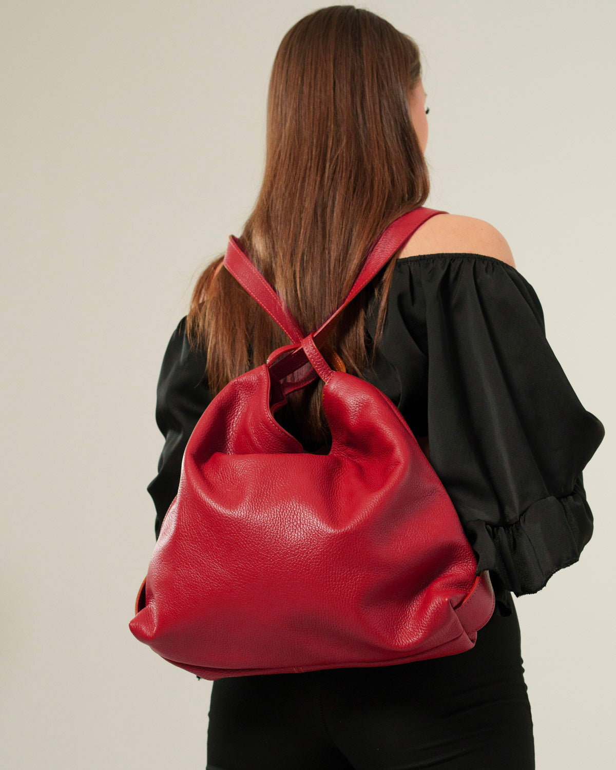 Borsa Spalla Zaino Donna Francesca Vera Pelle Rosso Versatile Pratica