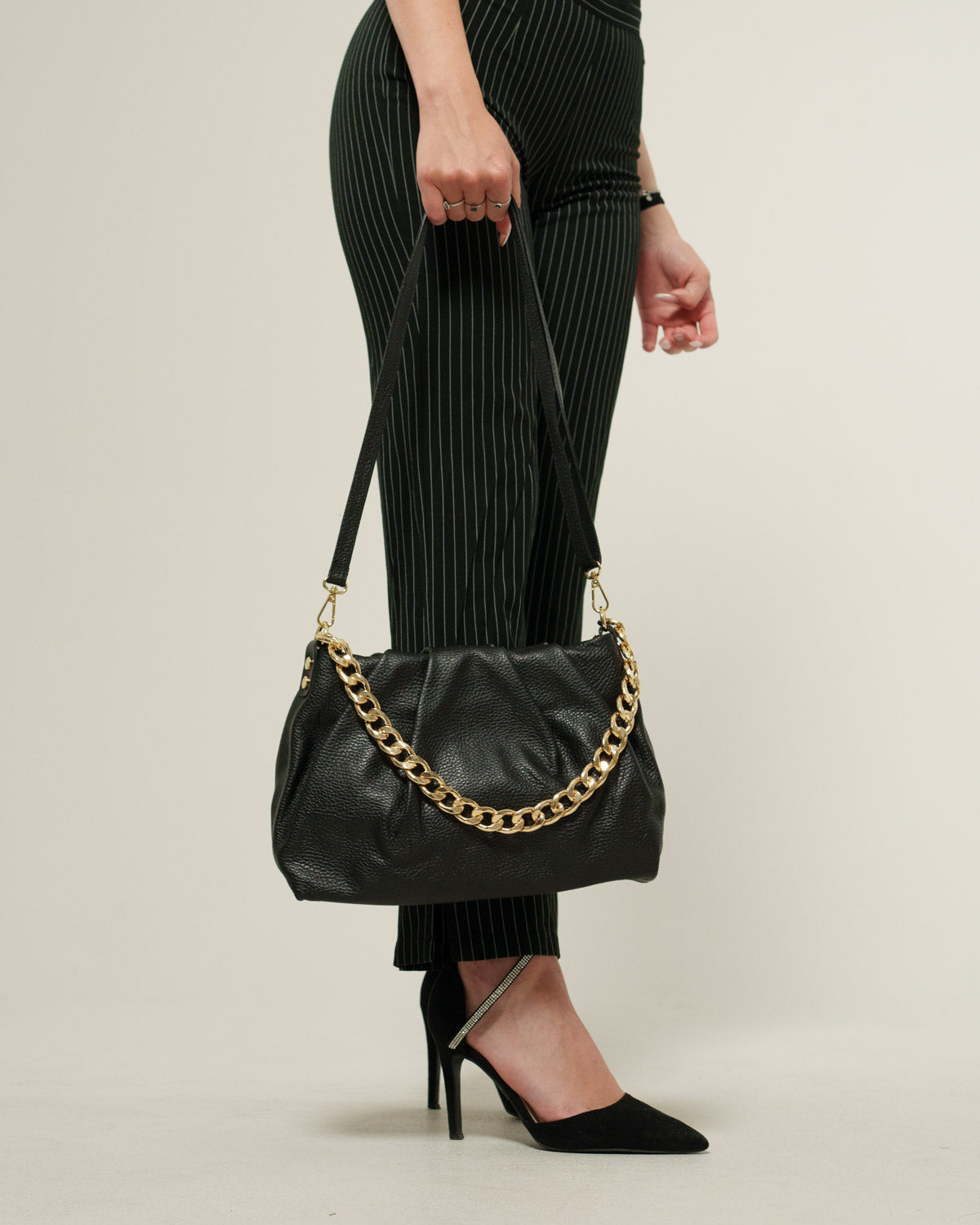 Borsa Spalla Tracolla a Mano Donna Lauretana Vera Pelle Nero Elegante Morbida