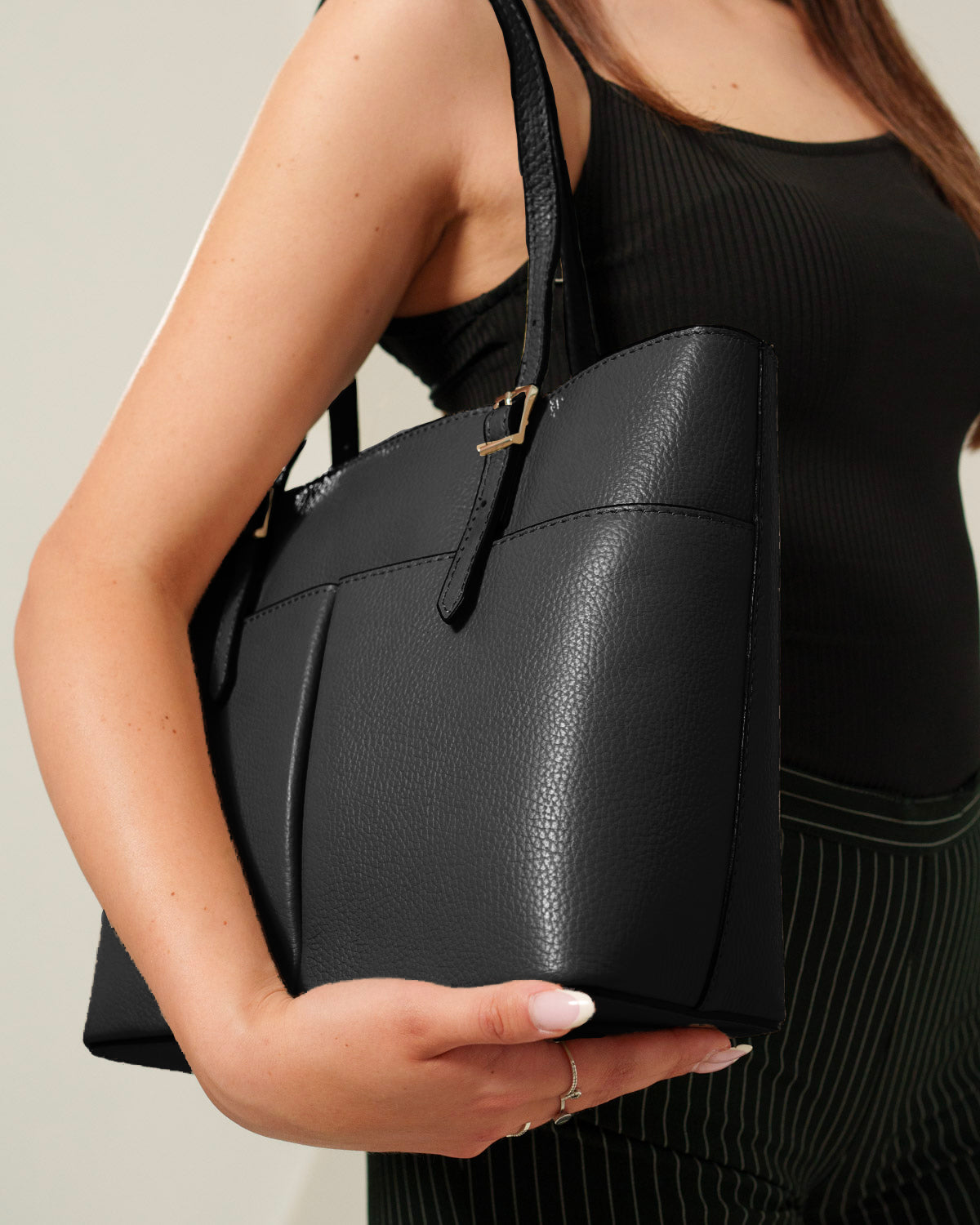 Borsa Mano Spalla Donna Monica Vera Pelle Nero Elegante