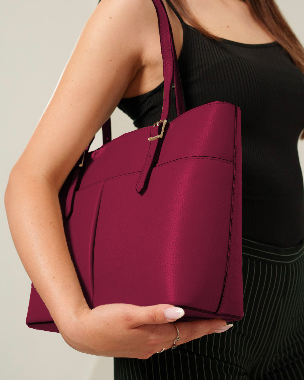 Borsa Mano Spalla Donna Monica Vera Pelle Vino Elegante