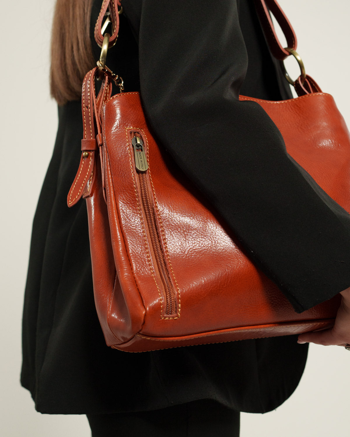 Borsa Spalla Donna Paola Vera Pelle Cognac Elegante
