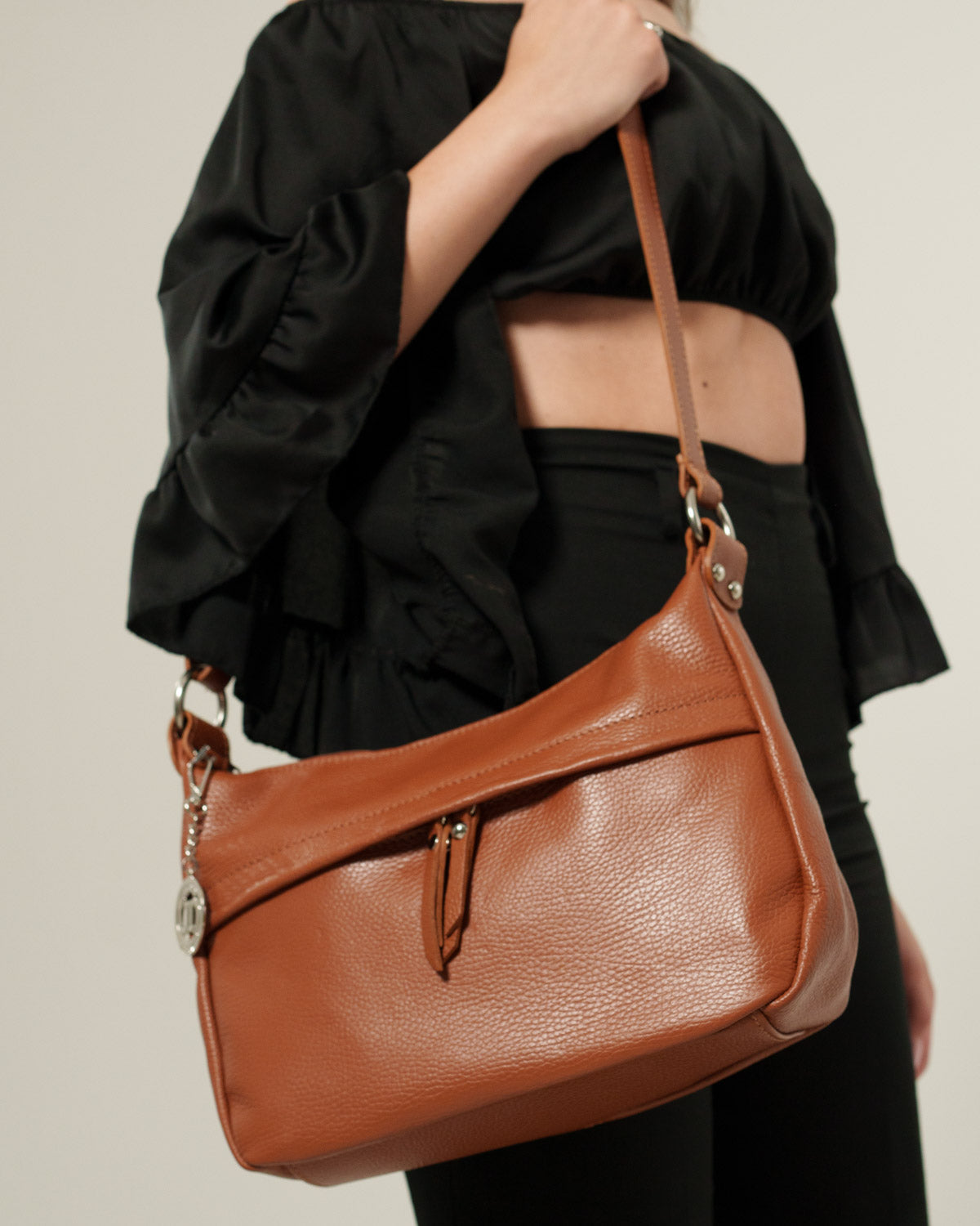 Borsa Tracolla Donna Thea Vera Pelle Cognac - Morbida, Capiente, Versatile