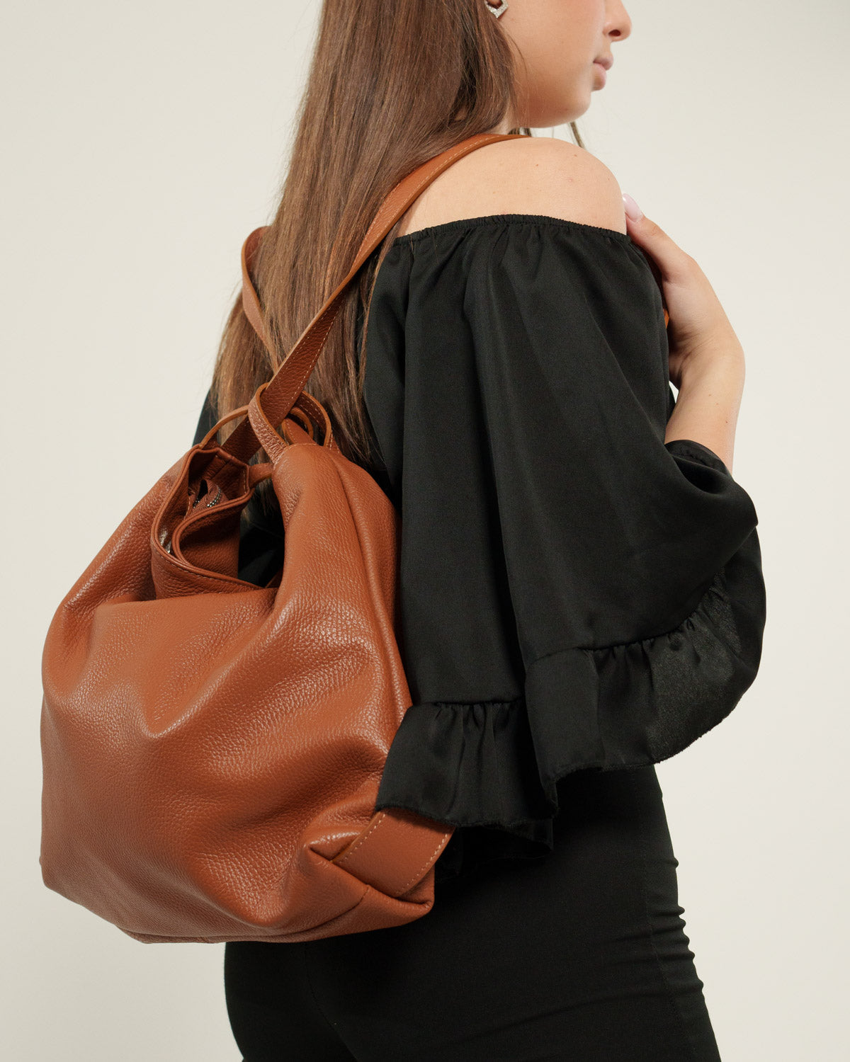 Borsa Spalla Zaino Donna Francesca Vera Pelle Cognac Versatile Pratica