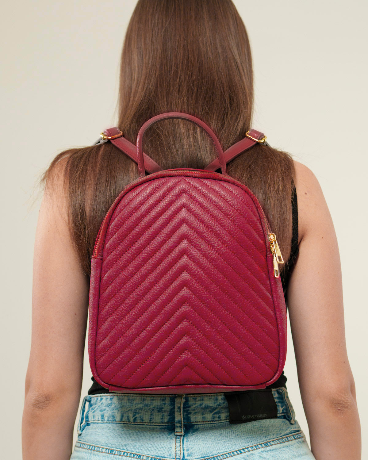 Cinzia Women's Backpack Genuine Leather Red Elegant Practical