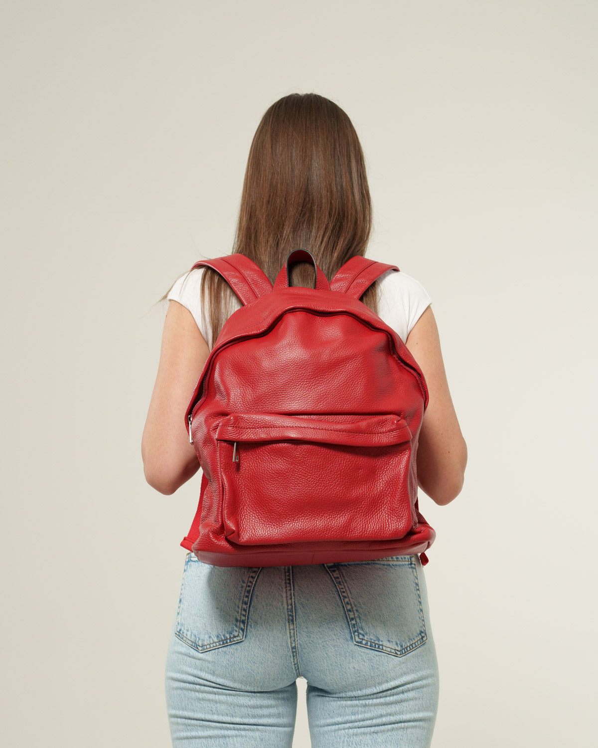Zaino donna Federica in vera pelle Rosso porta pc tasche con zip