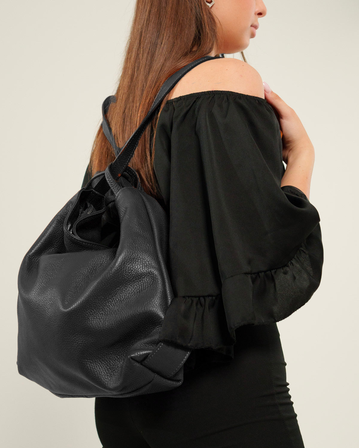 Borsa Spalla Zaino Donna Francesca Vera Pelle Nero Versatile Pratica