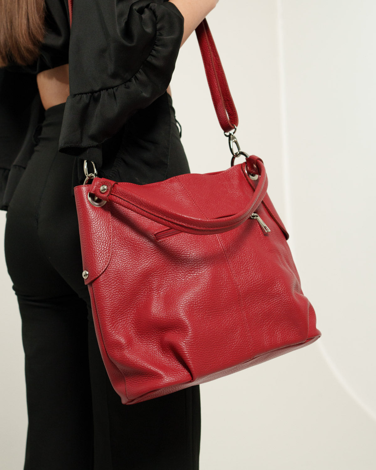 Borsa spalla o a mano Donna Giuliana in vera pelle Rosso con zip
