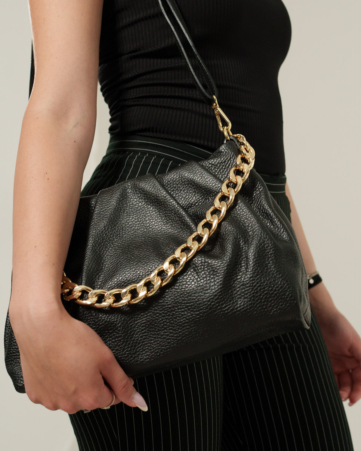 Borsa Spalla Tracolla a Mano Donna Lauretana Vera Pelle Nero Elegante Morbida