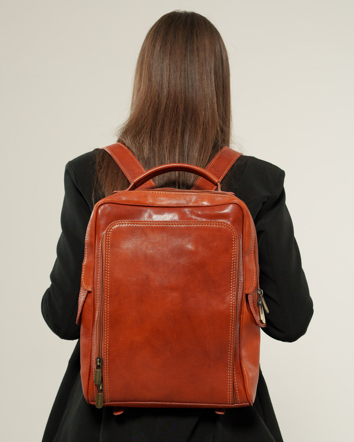 Maria Elena Women's Backpack in Genuine Cognac Leather with Laptop Compartment