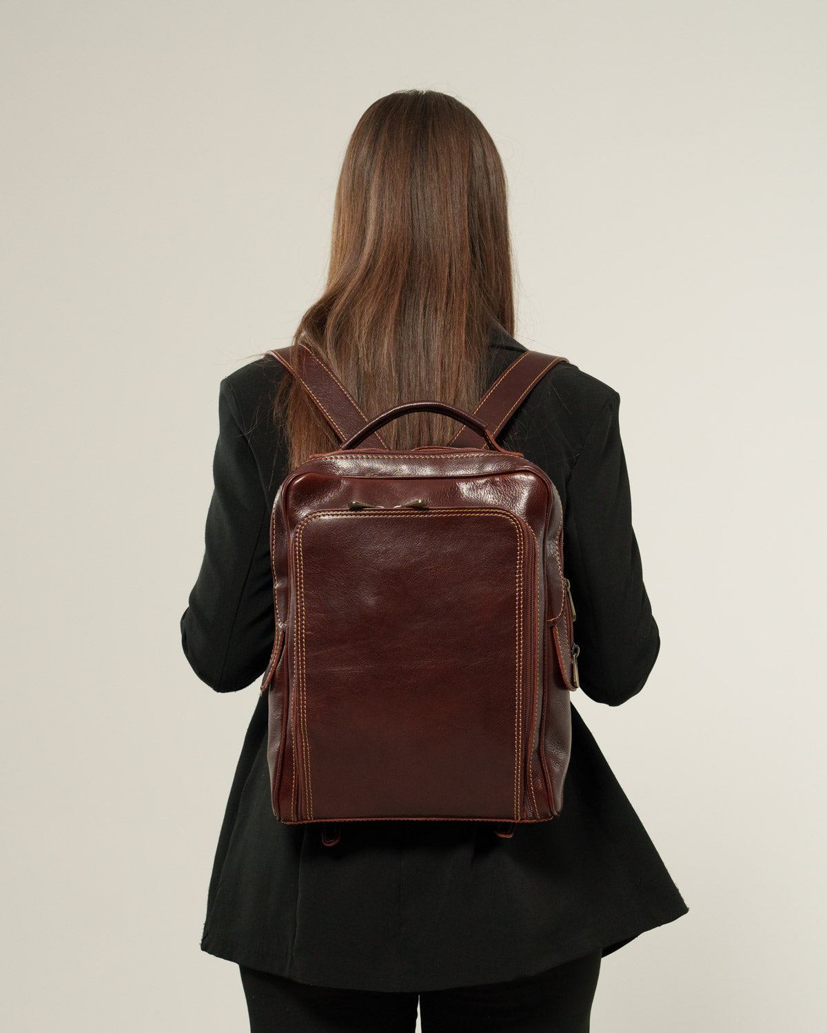 Maria Elena women's backpack in genuine dark brown leather, laptop holder, made in Italy
