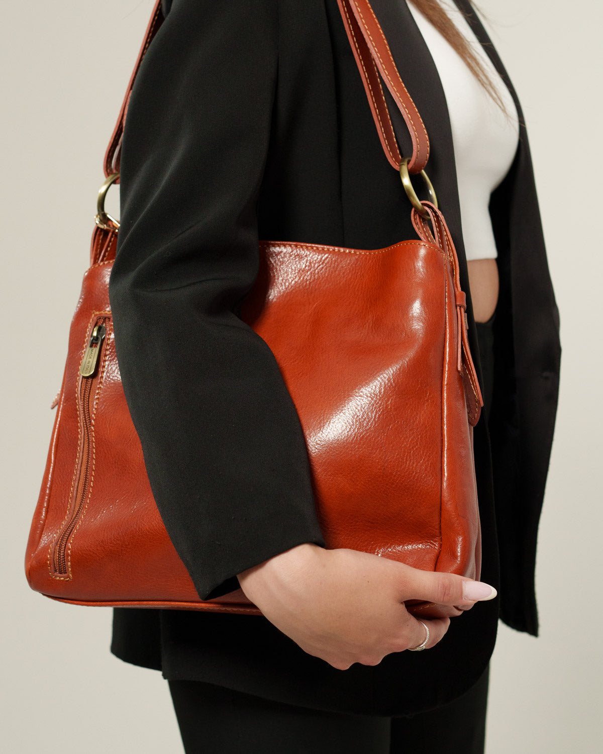 Borsa Spalla Donna Paola Vera Pelle Cognac Elegante