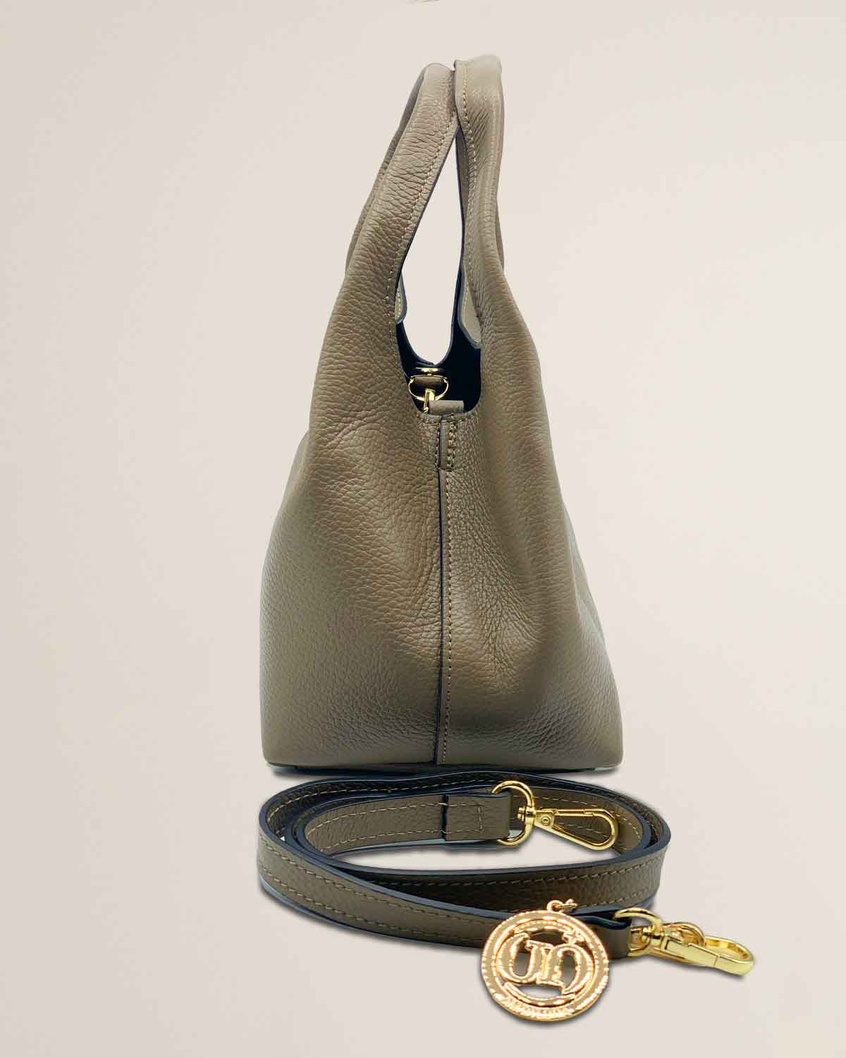 Borsa a mano o tracolla o spalla donna in pelle dollaro Dominique color Fango made in Italy