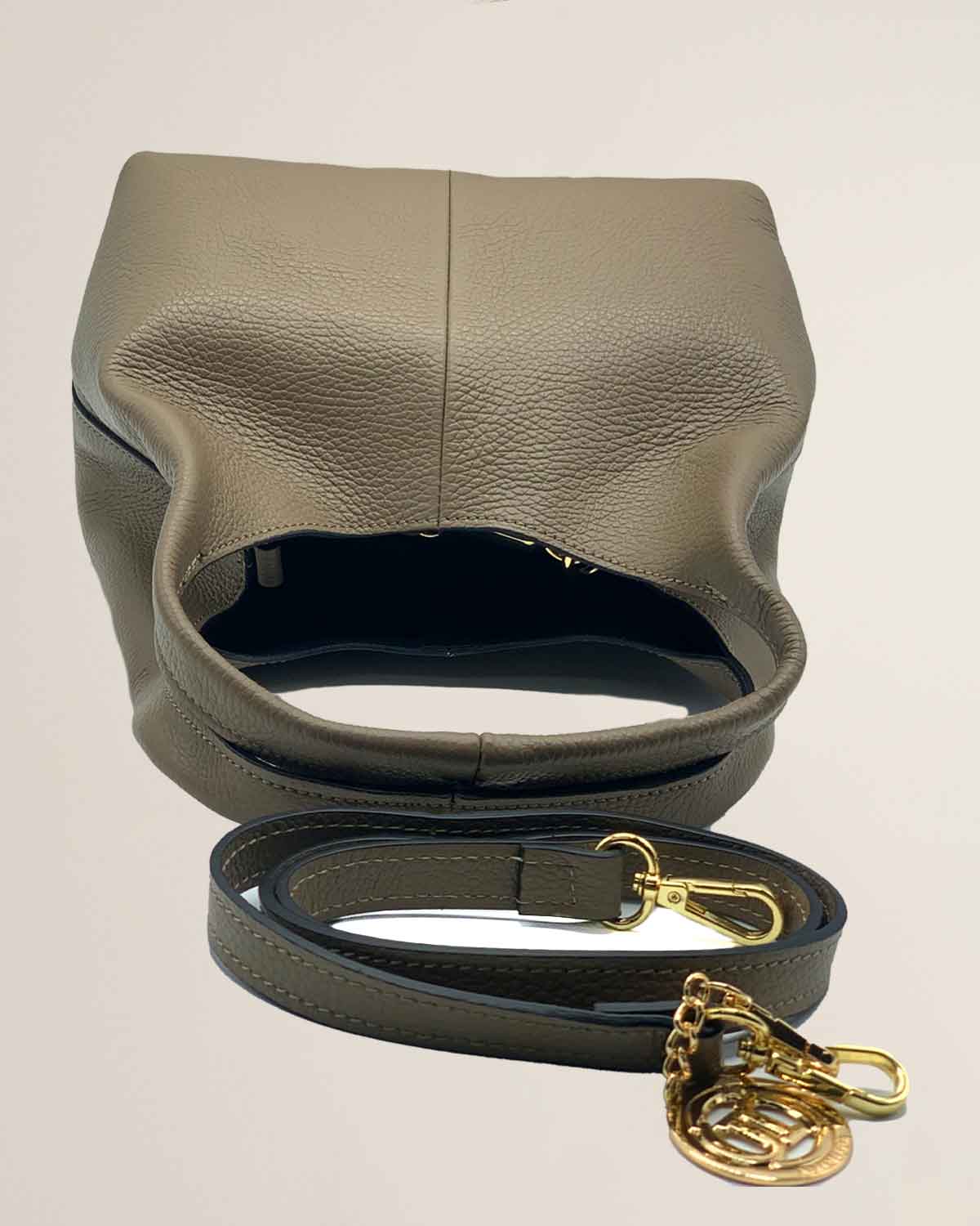 Borsa a mano o tracolla o spalla donna in pelle dollaro Dominique color Fango made in Italy